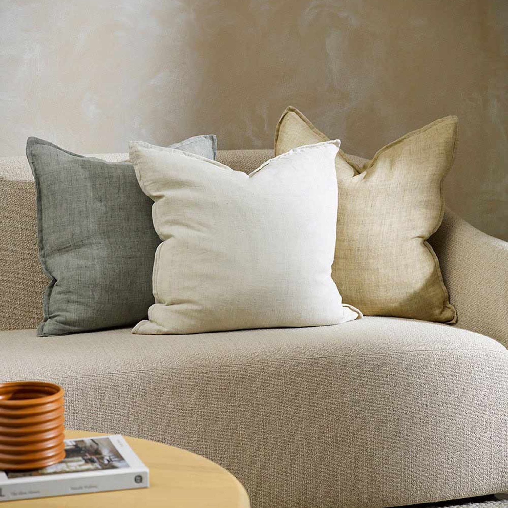 Baya Cassia Handwoven 100% Linen Cushion - Sage | Square gallery detail image