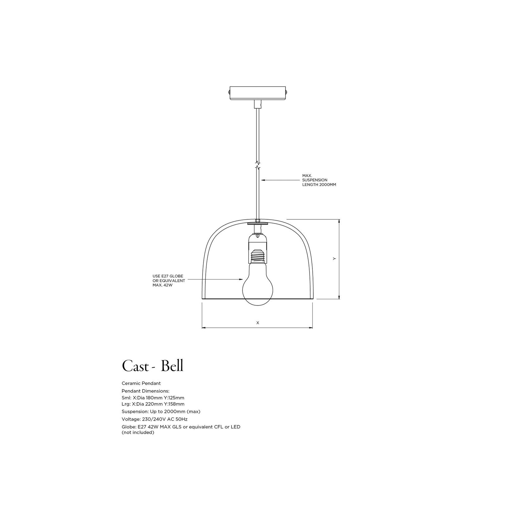 Ceramic Pendant Bell Light Small gallery detail image