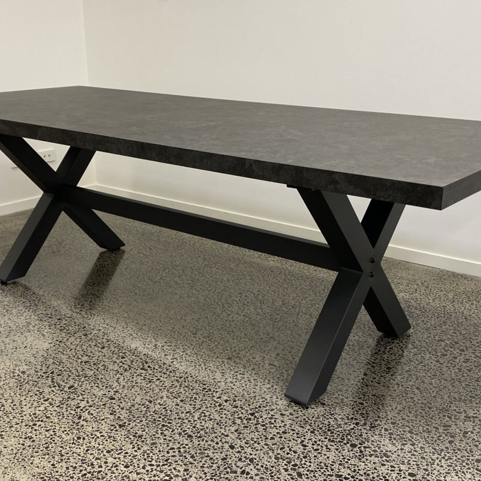 Modena Ceramic X Leg Outdoor Dining Table 240cm | Charcoal gallery detail image