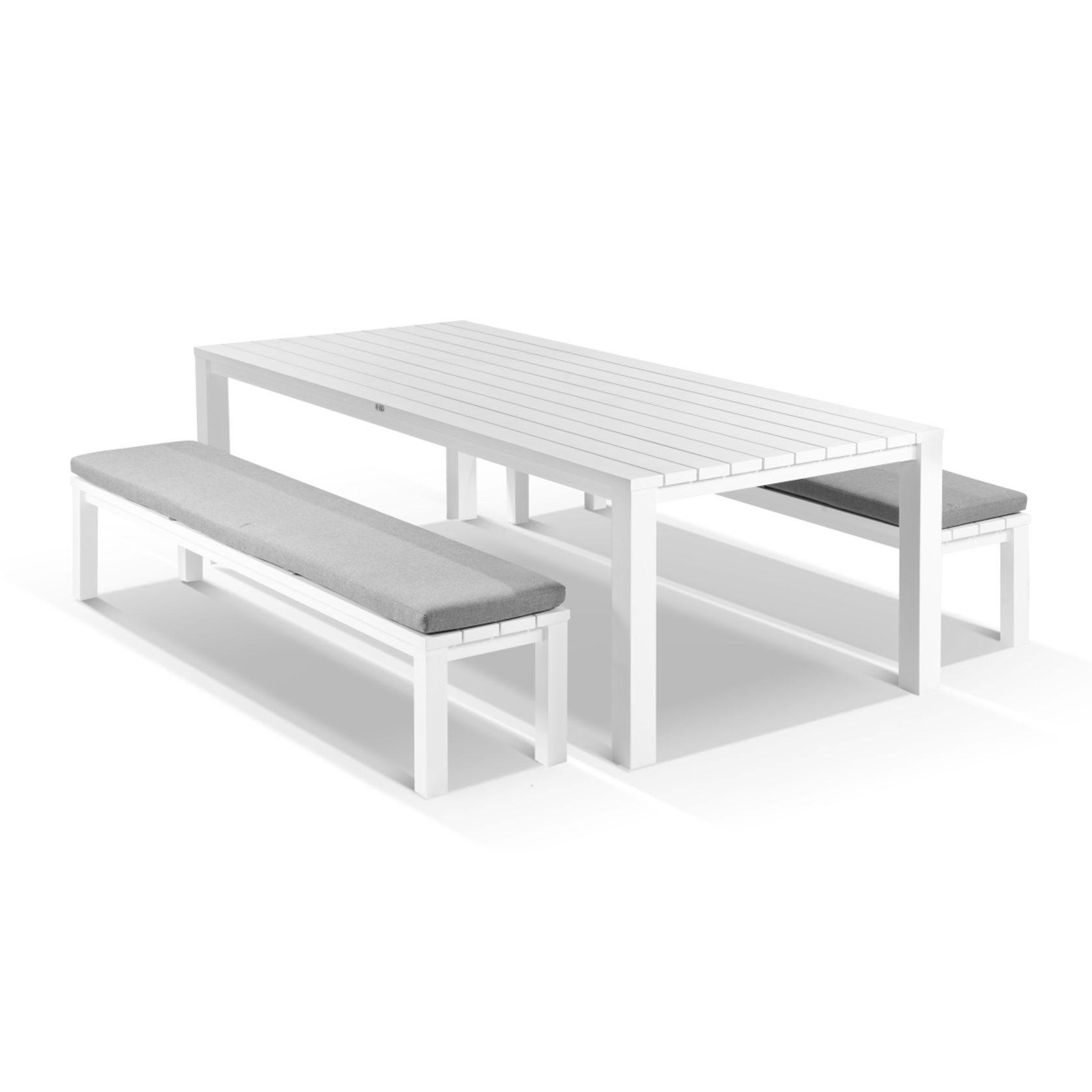 Cove Table 220cm and 2 Bench Seats with Cushions - White gallery detail image