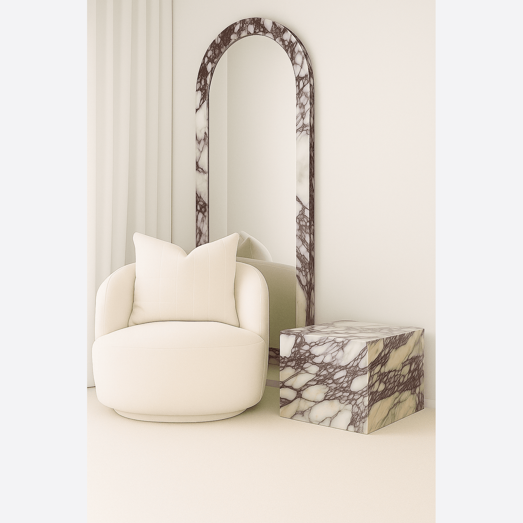 Crescent Arch Mirror - Viola Calacatta Marble gallery detail image