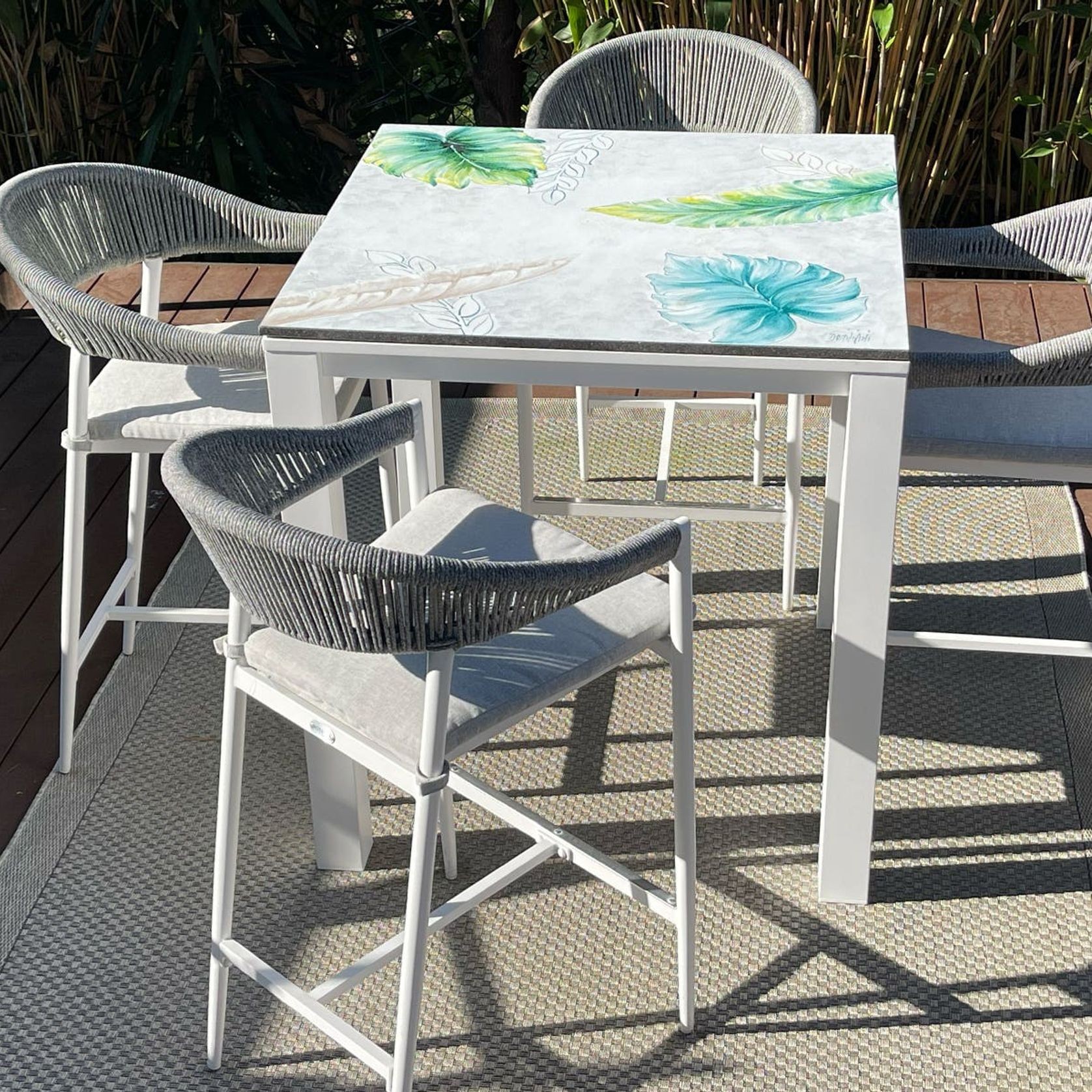 Domiziani Dafne Lava Stone Bar Table With Nivala Bar Chairs 5pc