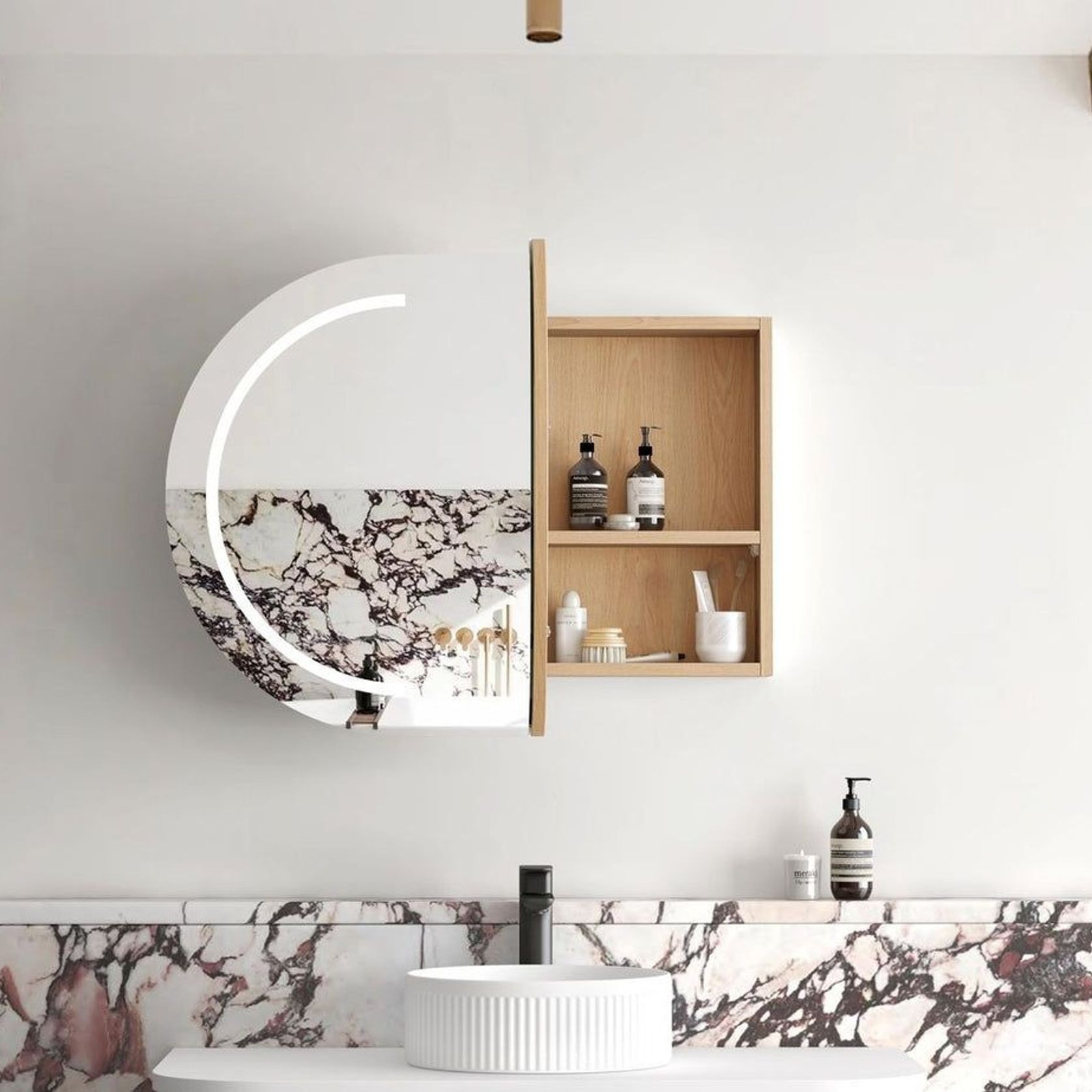 Otti Bondi Natural Oak LED Shaving Cabinet 900mm gallery detail image
