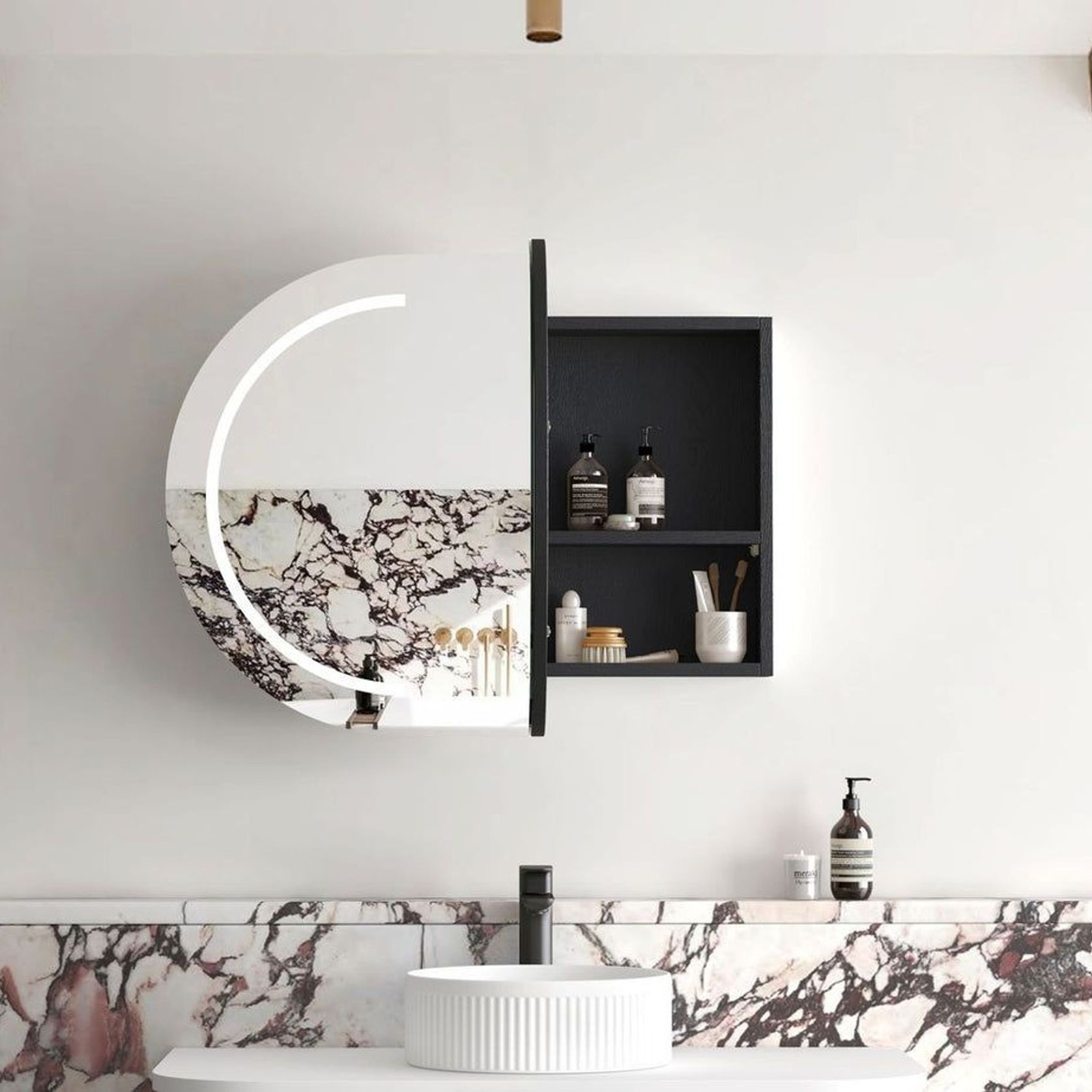 Otti Bondi Black Oak LED Shaving Cabinet 900mm gallery detail image