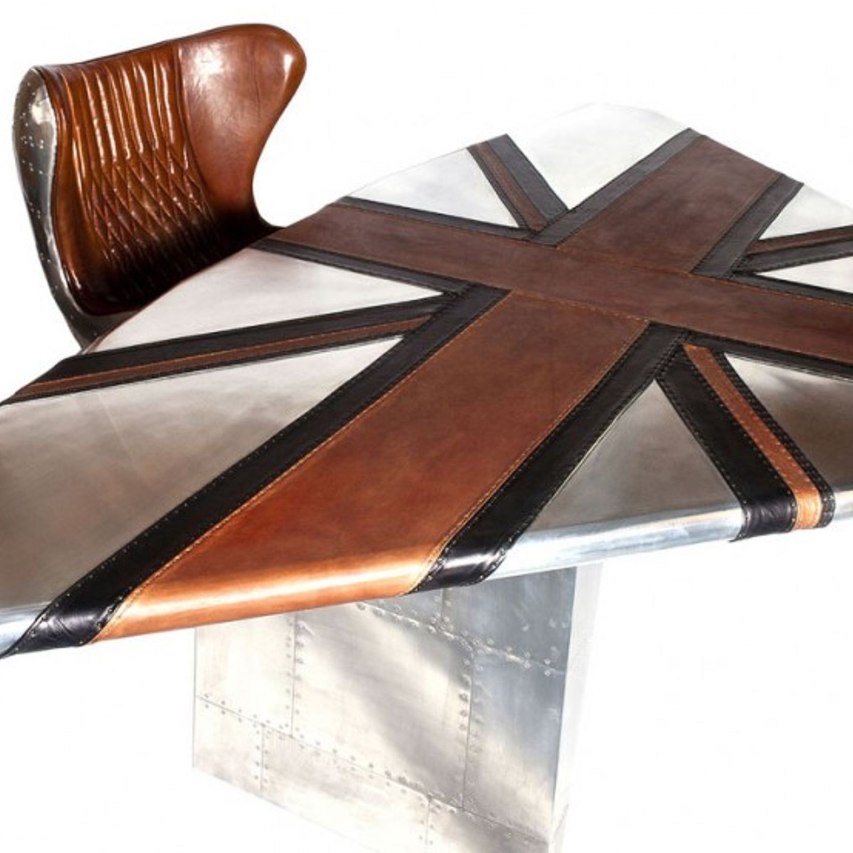 Stealth Wing Aluminium Brown and Black Leather Union Jack Table gallery detail image