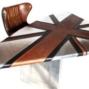 Stealth Wing Aluminium Brown and Black Leather Union Jack Table gallery detail image