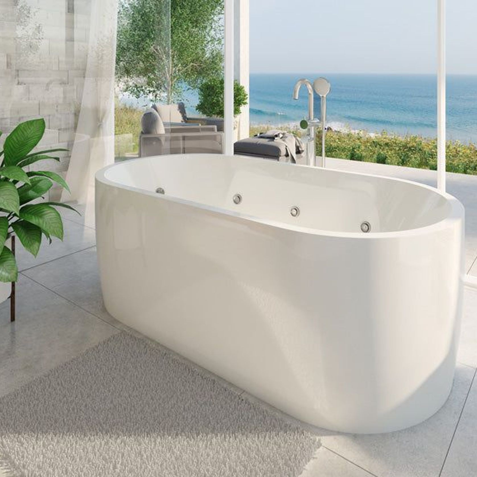 Decina Elisi Freestanding Spa Bath Gloss White 1700mm With 14-Jets gallery detail image