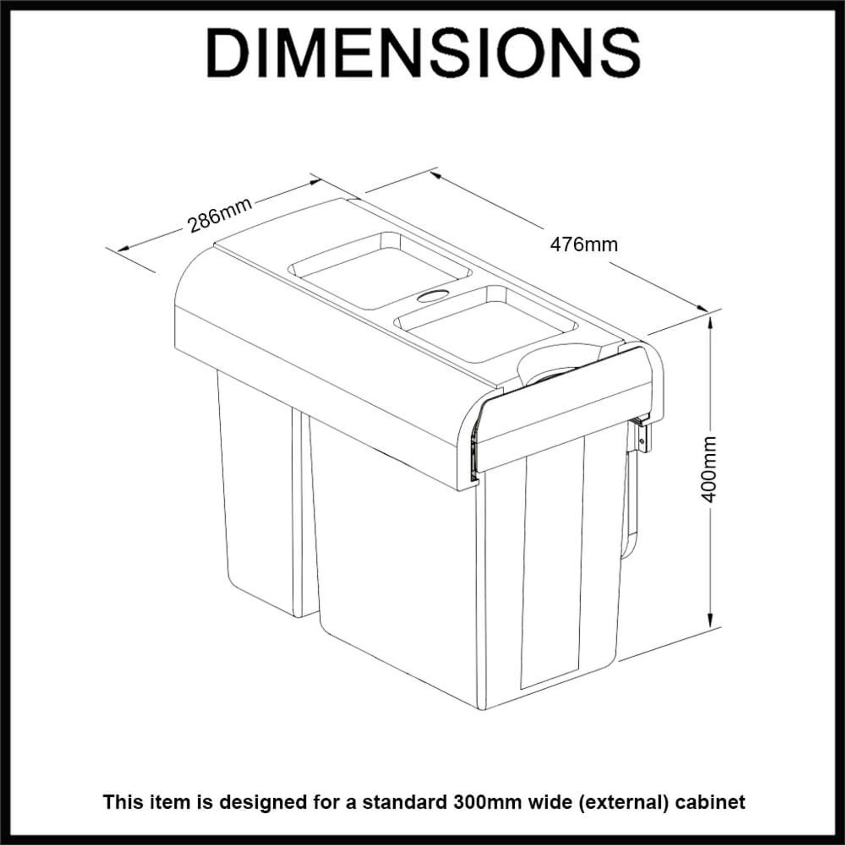 30L Twin Side Mounted Slide Out Slim Concealed Waste Bin - 300mm Cupboard - Right Side gallery detail image