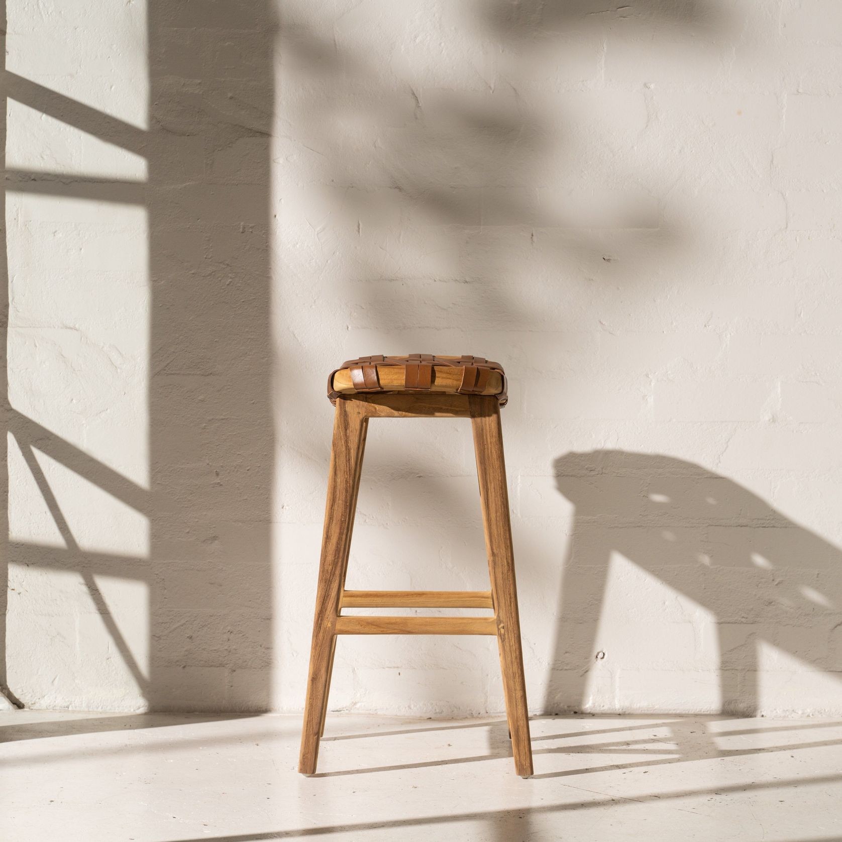 Ellery Woven Leather Barstool gallery detail image