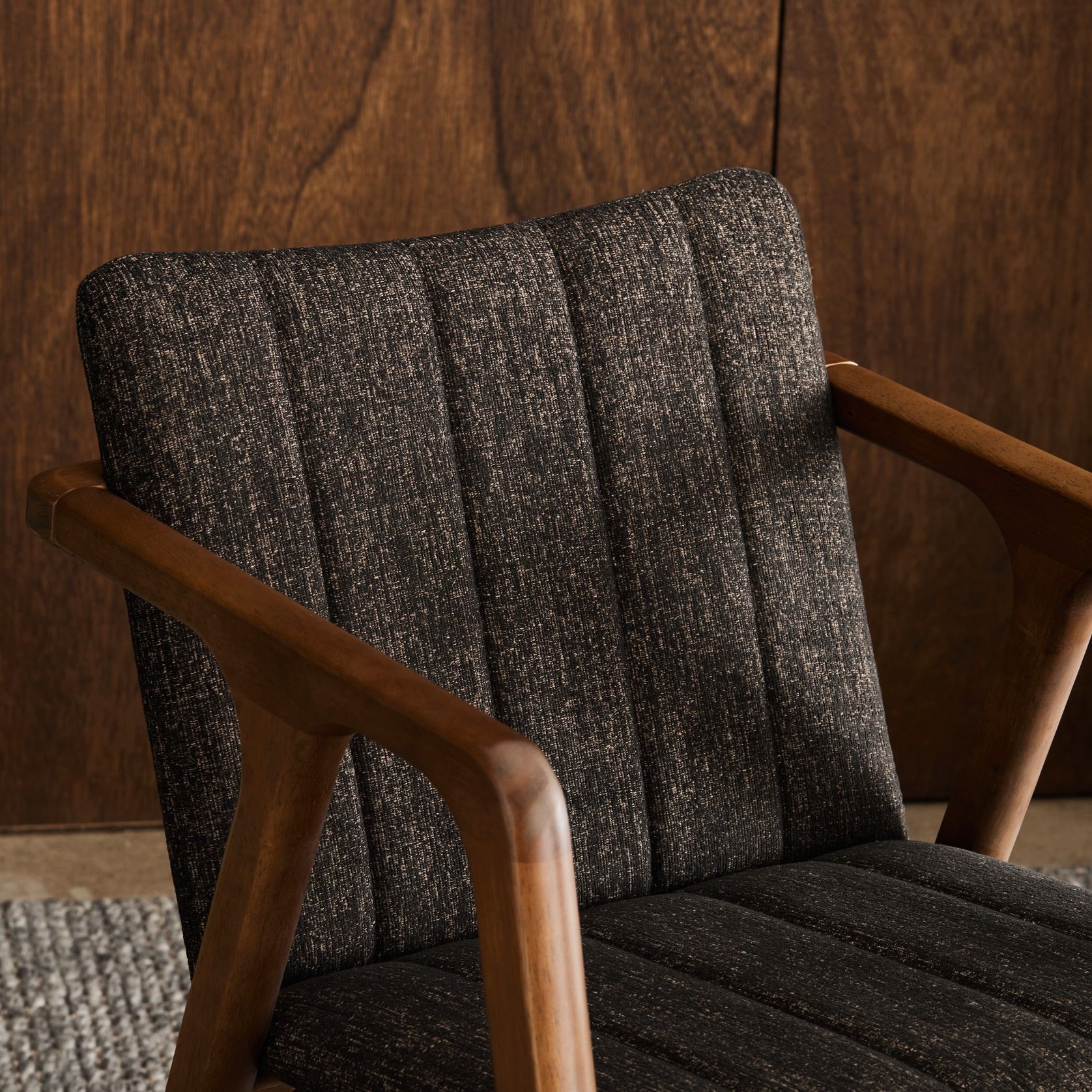 Elm Walnut Hardwood Dining Chair | Black Fabric gallery detail image