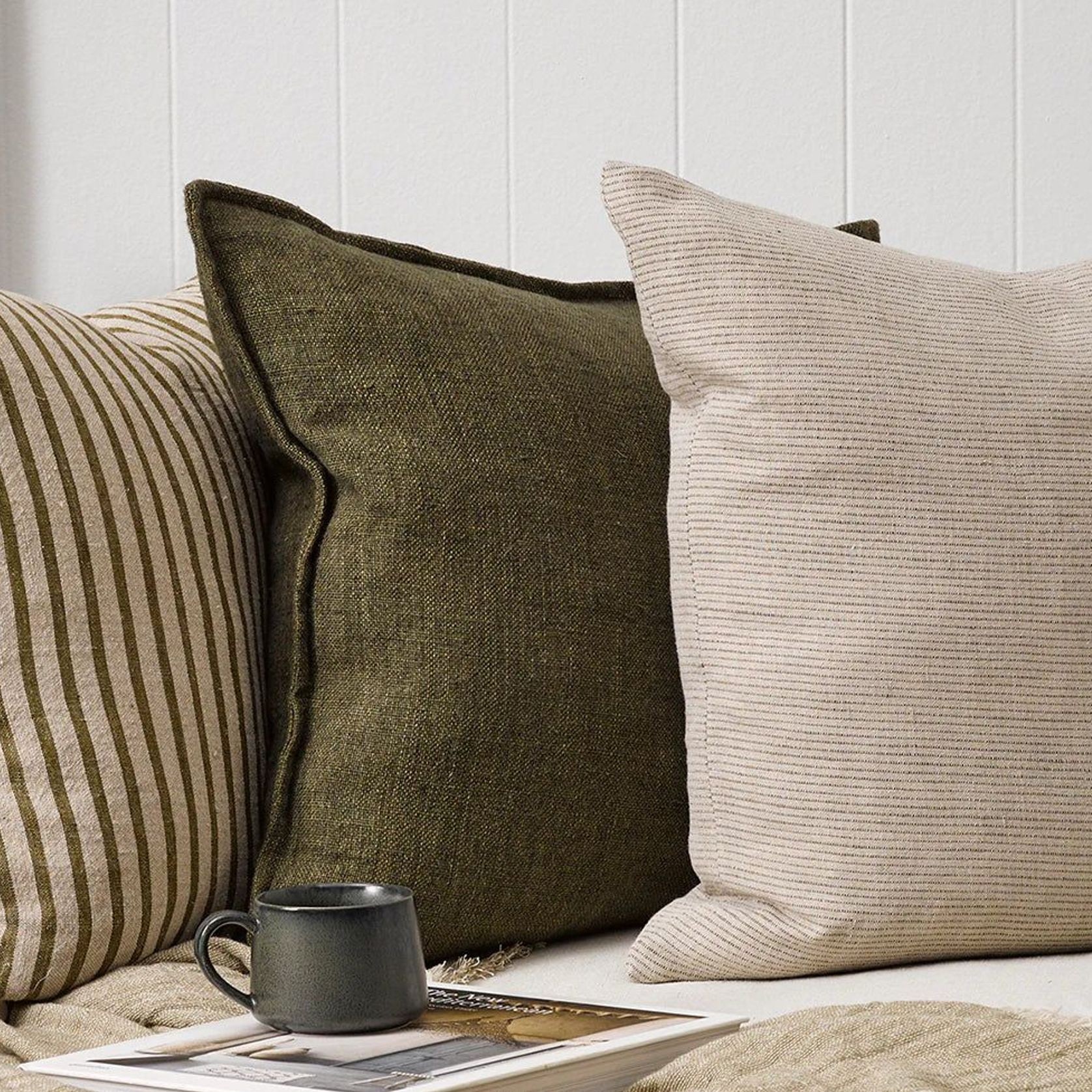 Baya Flaxmill Handwoven Linen Cushion - Winter Moss | Two Sizes gallery detail image