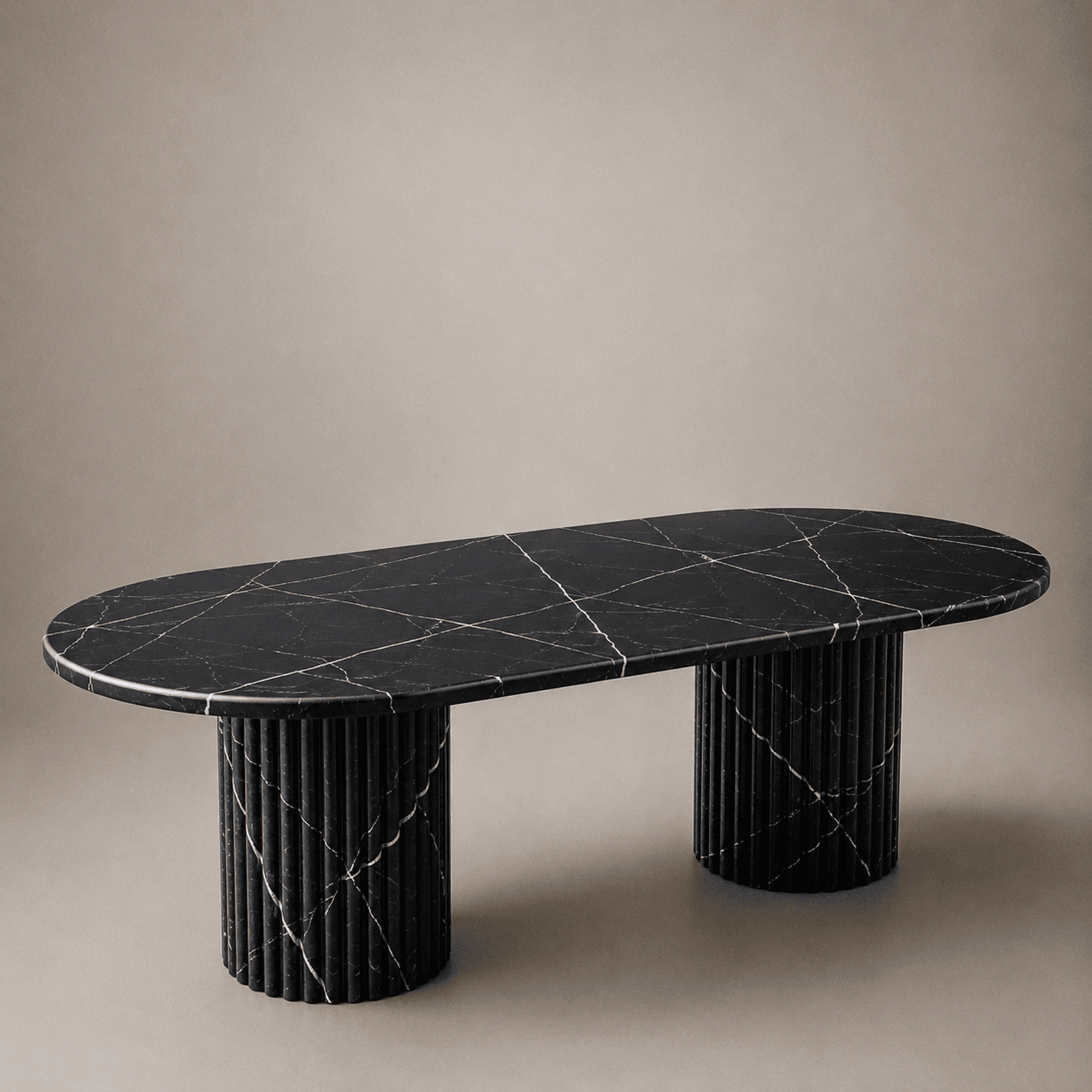 Fluted Oval Dining Table - Black Marquina Marble gallery detail image