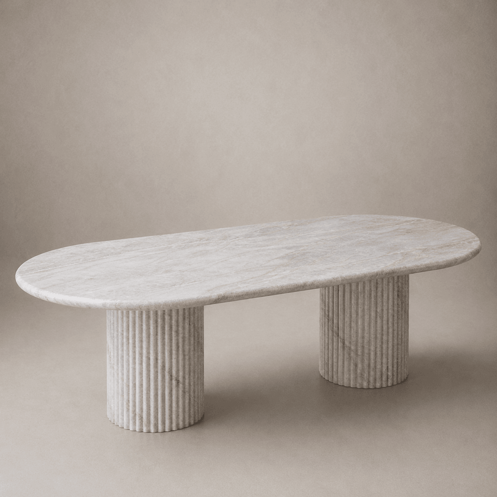 Fluted Oval Dining Table - Taj Mahal Quartzite gallery detail image