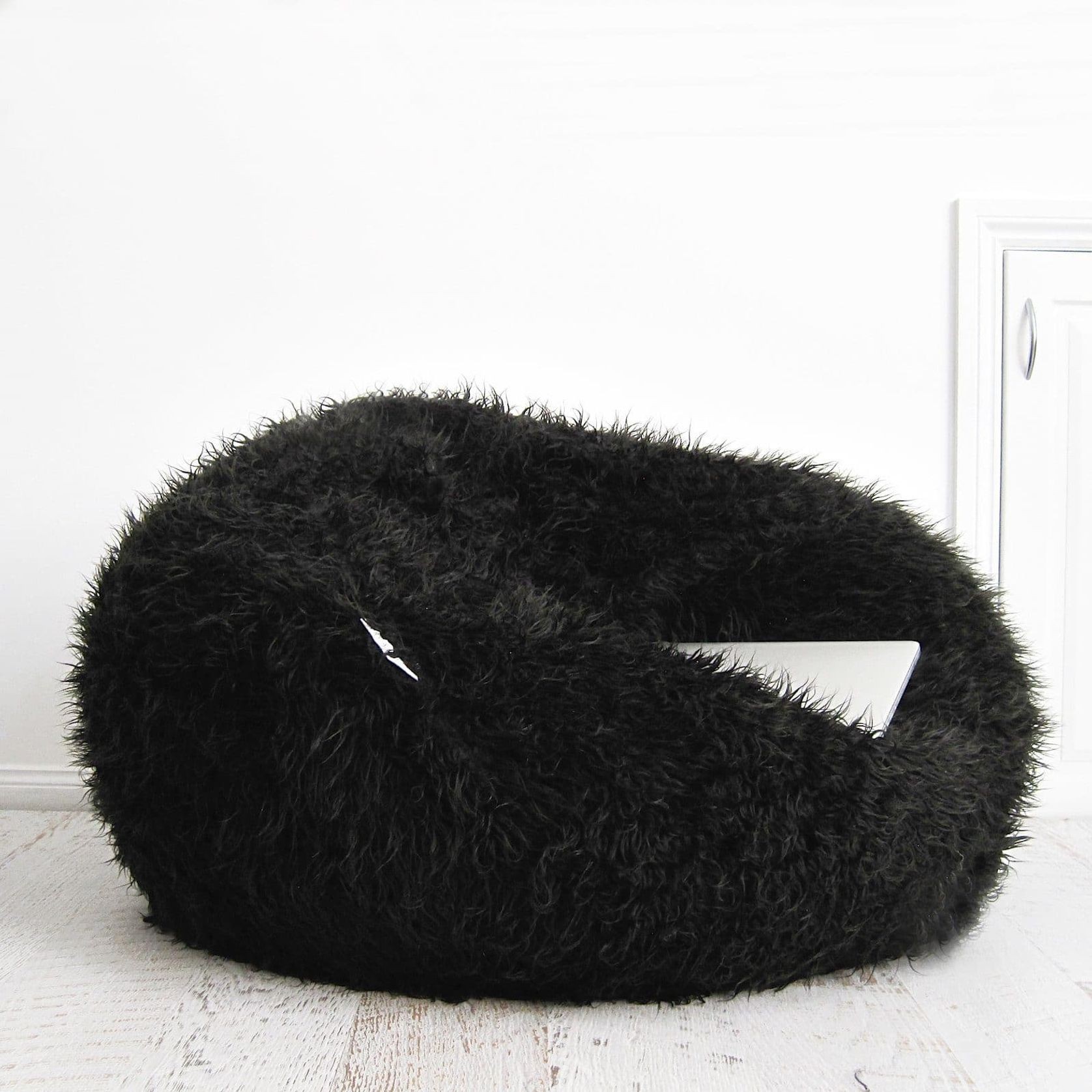 Fur Bean Bag - Black Polo gallery detail image