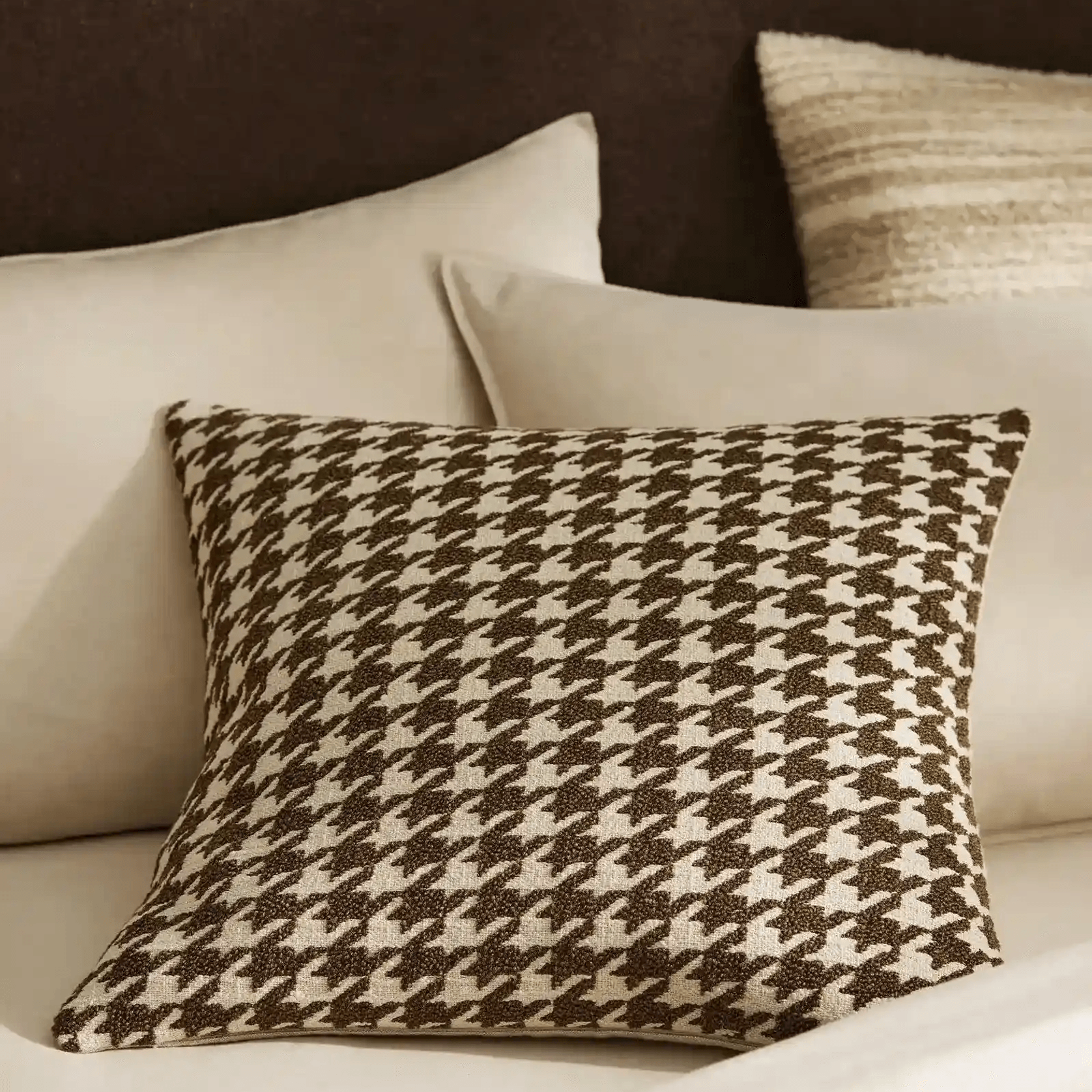 Weave Home Giovanni Cushion - Cocoa | Bouclé Houndstooth gallery detail image