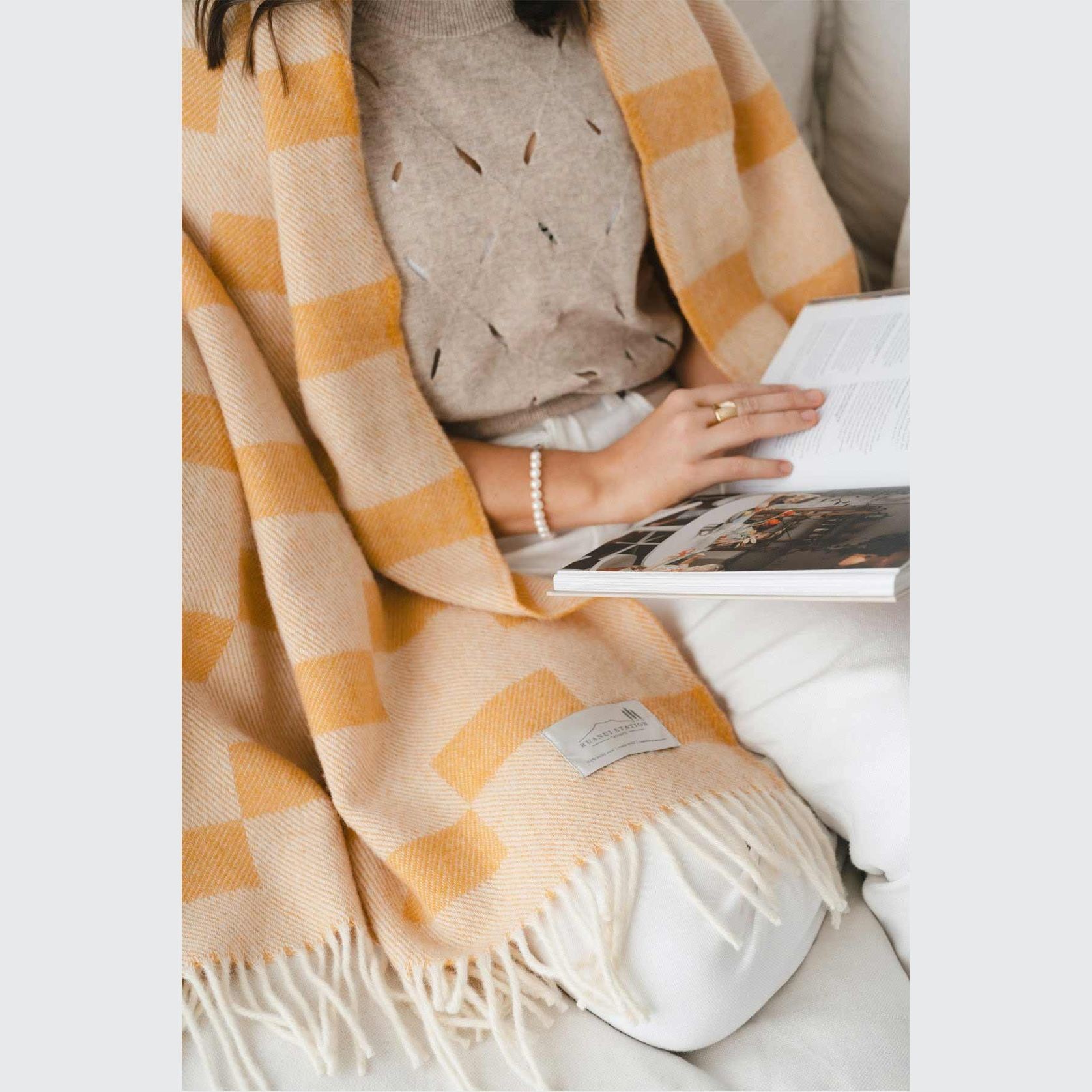 Ruanui Station Lambswool Throw - Gowdys Gold gallery detail image