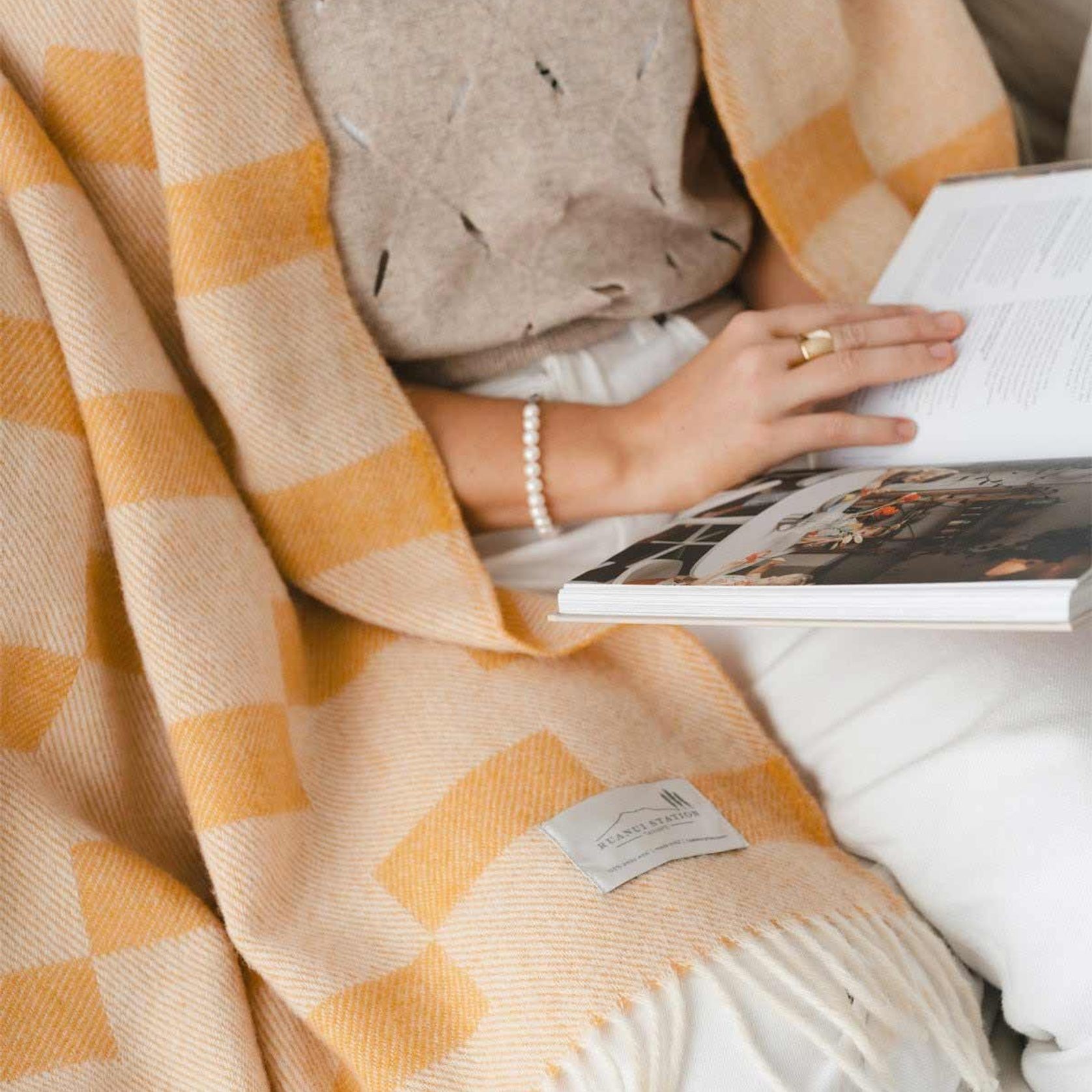 Ruanui Station Lambswool Throw - Gowdys Gold gallery detail image