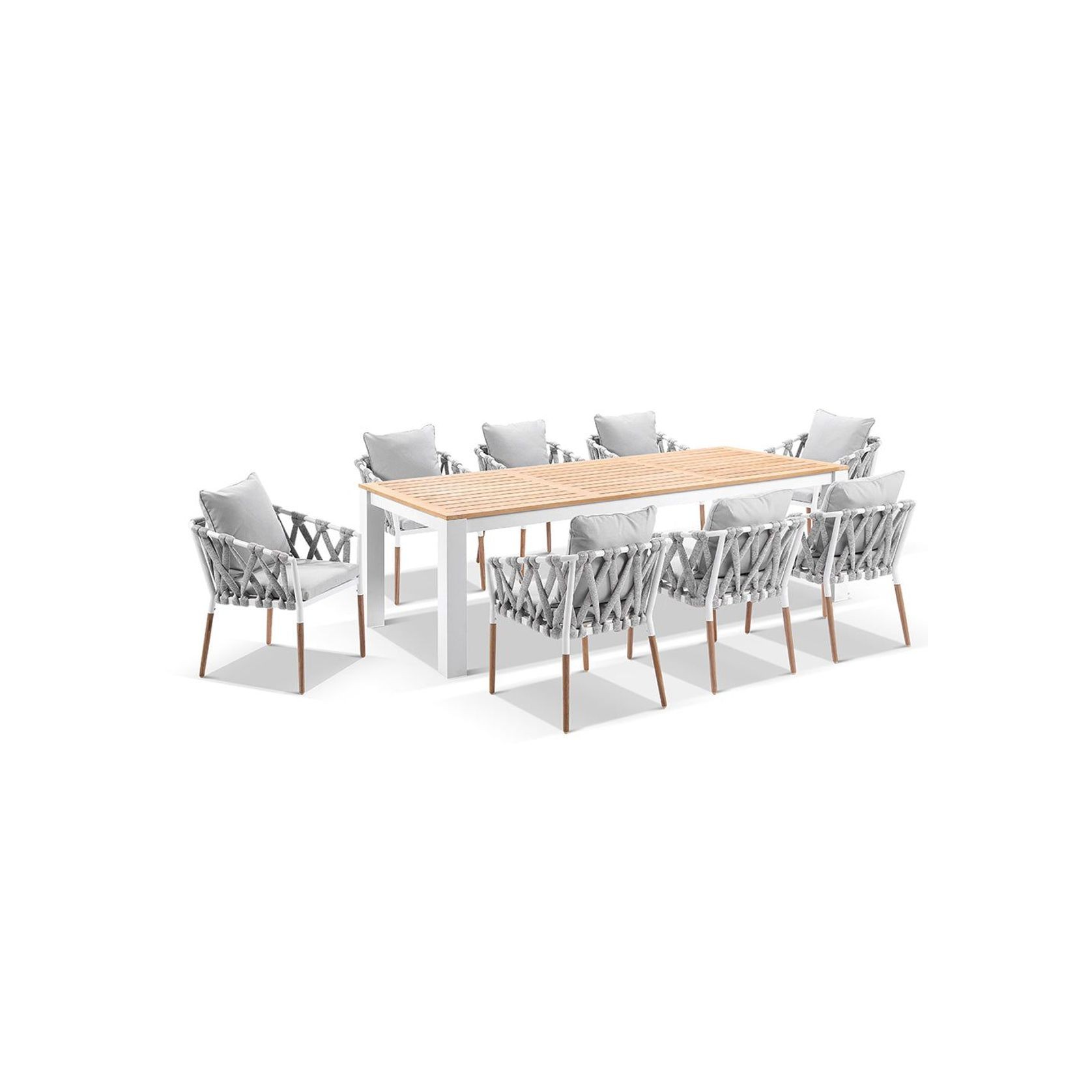 Balmoral Outdoor Teak Table & 8 Rope Chairs | White gallery detail image