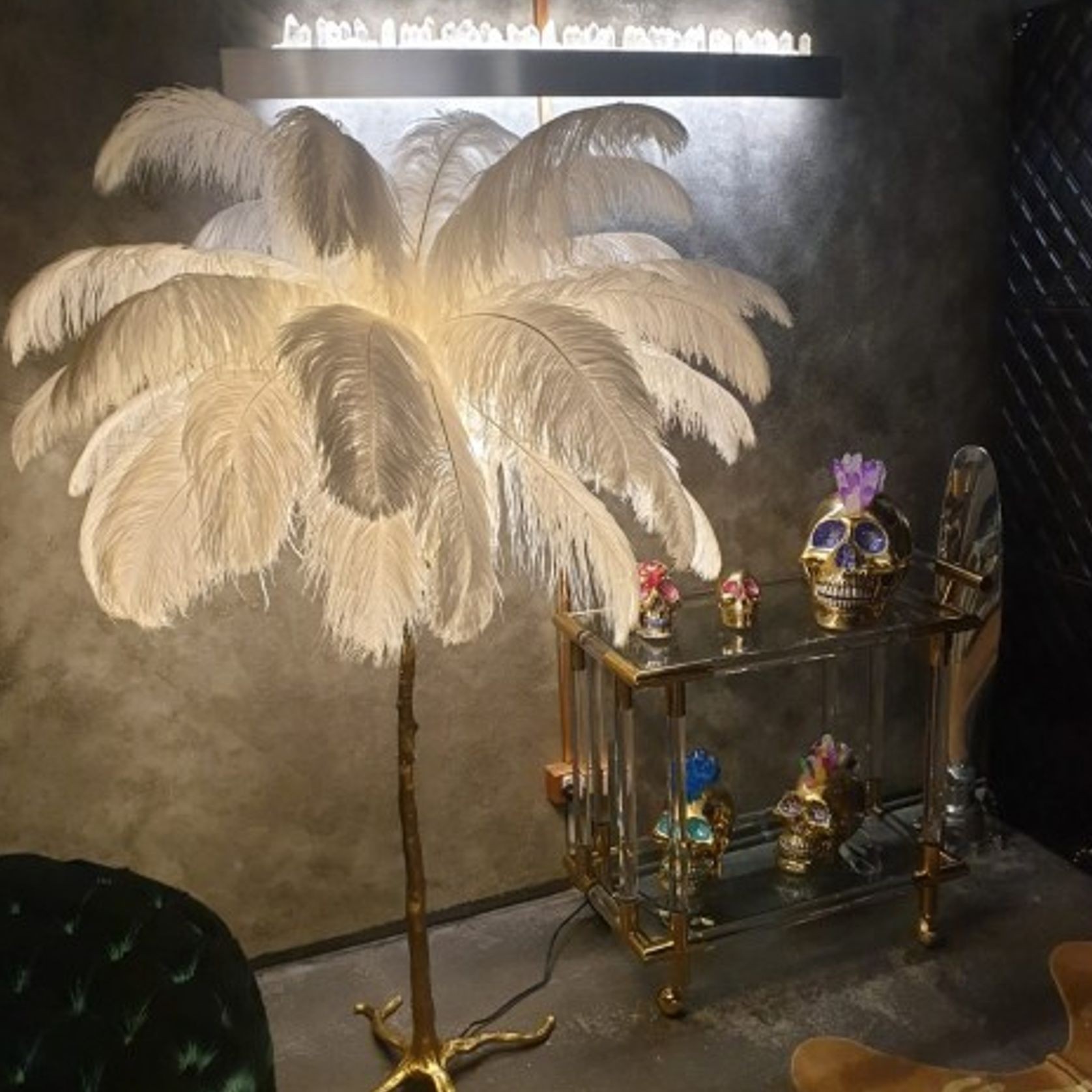 Ostro Genuine Ostrich Feather Brass Floor Lamp gallery detail image
