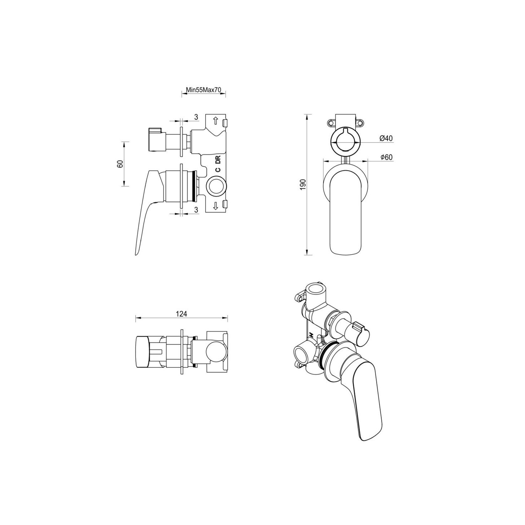 Kaza Shower Mixer Diverter | 2P | Trim Kit Only gallery detail image