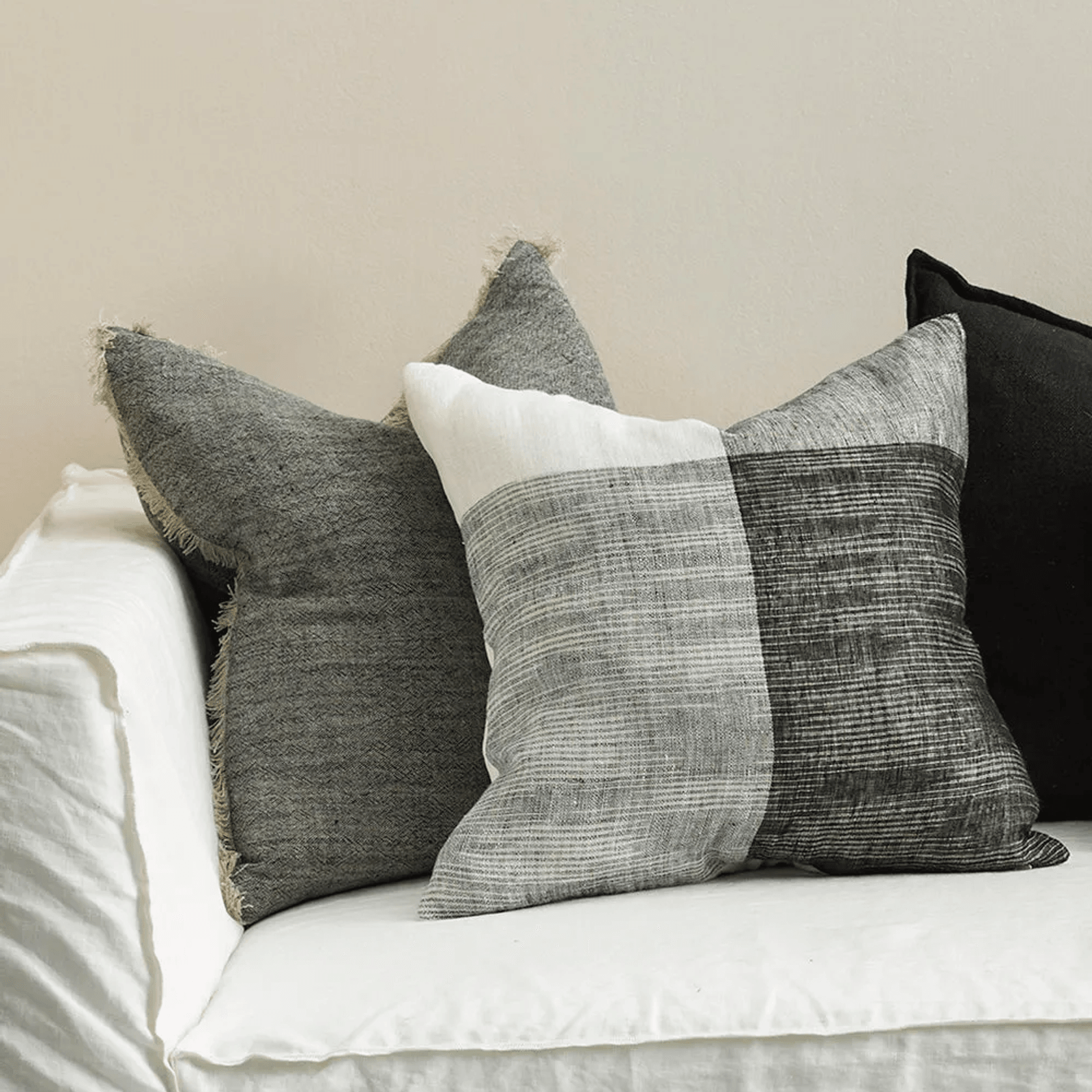 Baya Keaton Cushion - Black | 100% Linen gallery detail image