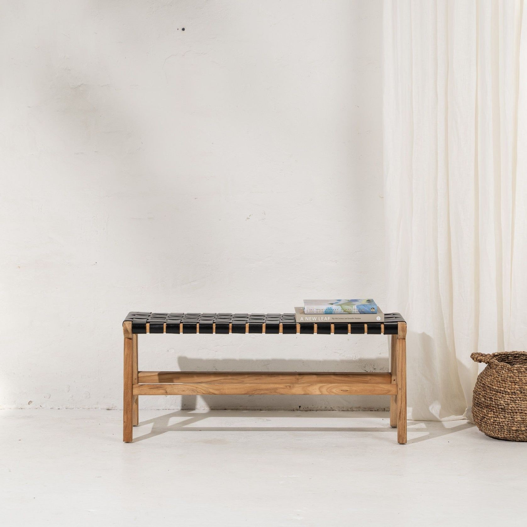 Kemi Black Leather Bench gallery detail image