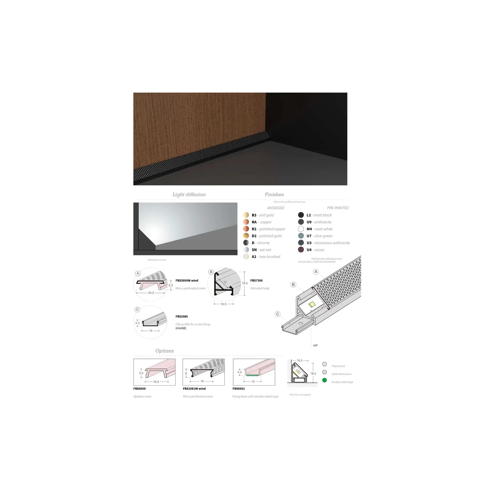 Micro-Perforated Aluminium LED Channel 45­° gallery detail image