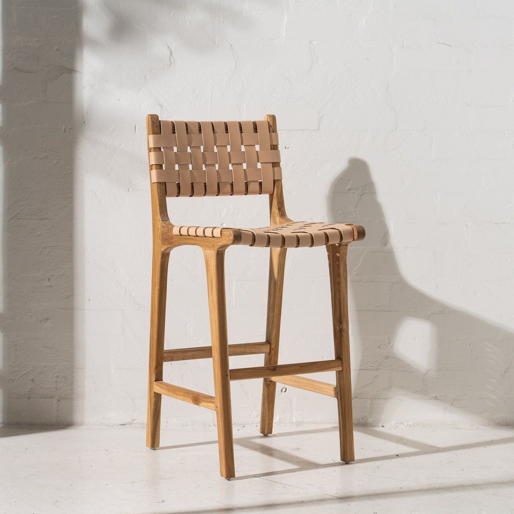 Luka Woven Leather Barstool gallery detail image