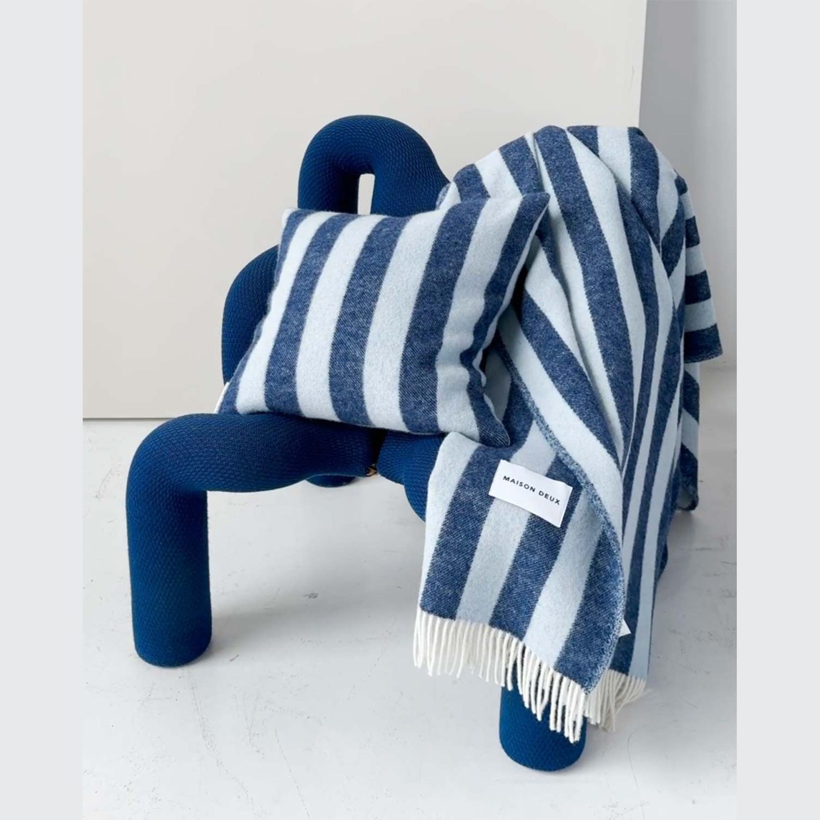Maison Deux Candy Wrap - Navy Ice Blue | Large Reversible Wool Throw gallery detail image