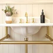 Turner Hastings Mayer Basin Stand With Real Carrara Marble Top Brushed Brass 750mm gallery detail image
