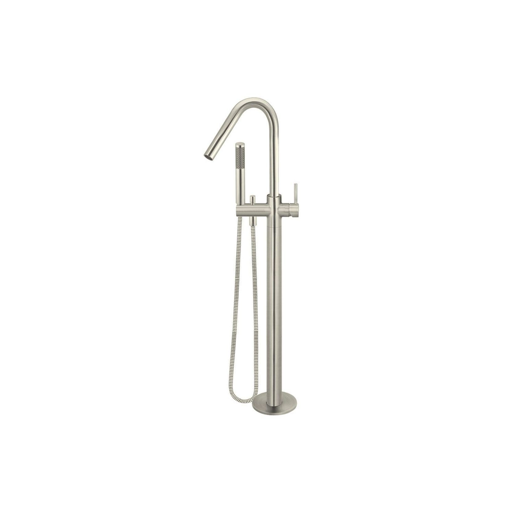 Round Freestanding Bath Spout and Hand Shower - Brushed Nickel gallery detail image