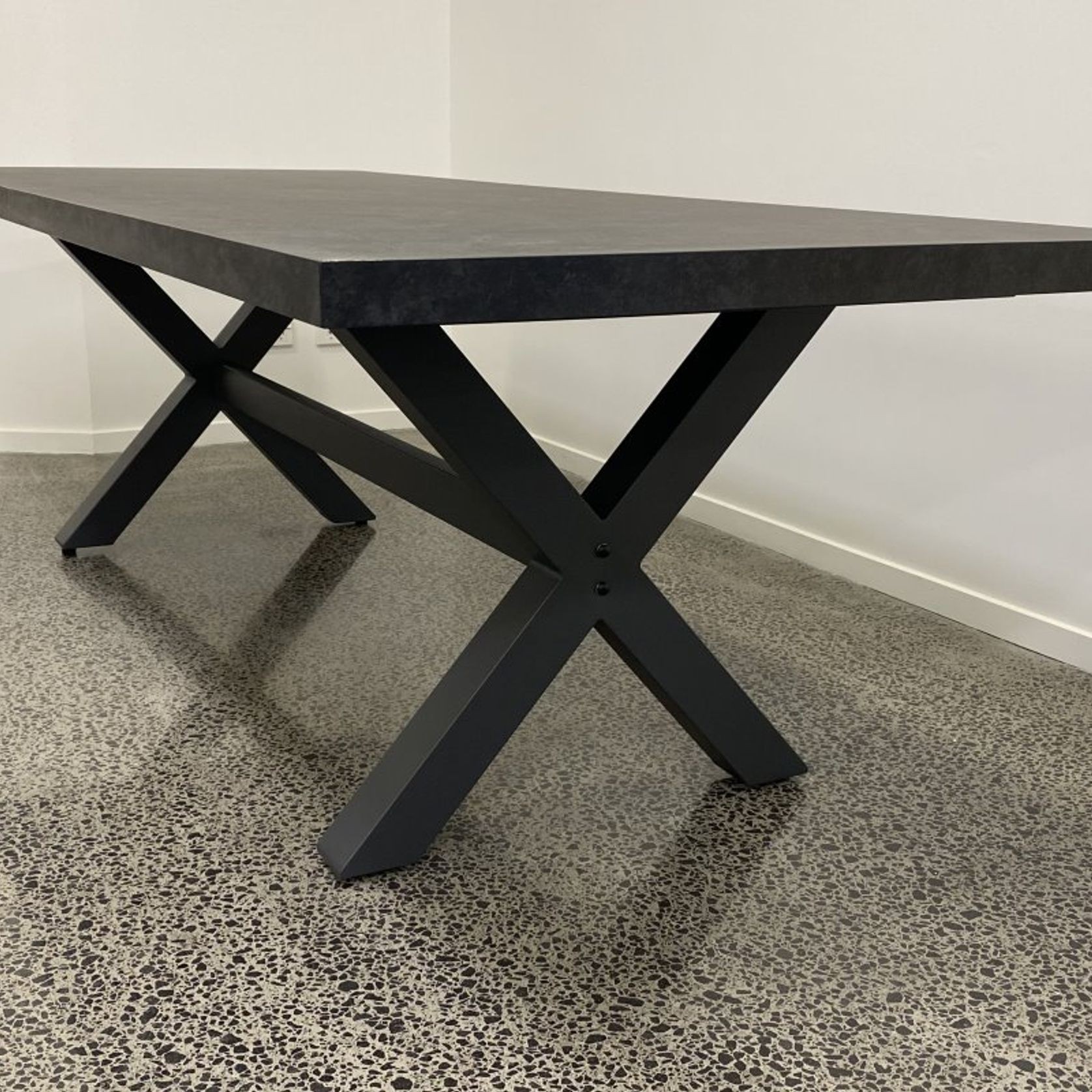 Modena Ceramic X Leg Outdoor Dining Table 240cm | Charcoal gallery detail image