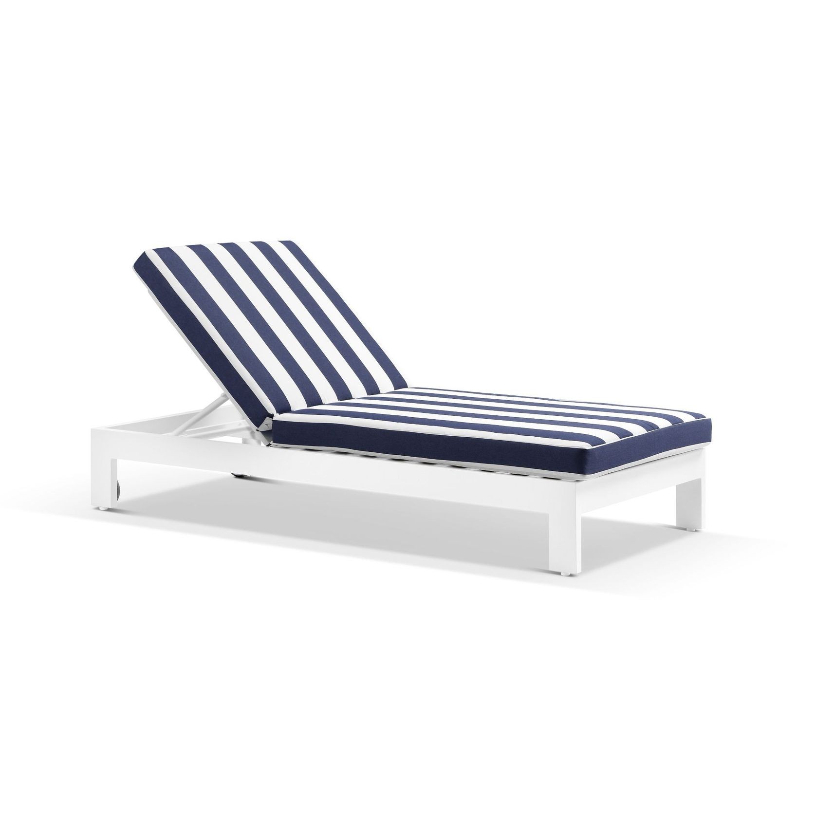 Monaco Sun Lounger with Navy Stripe Cushion - White gallery detail image