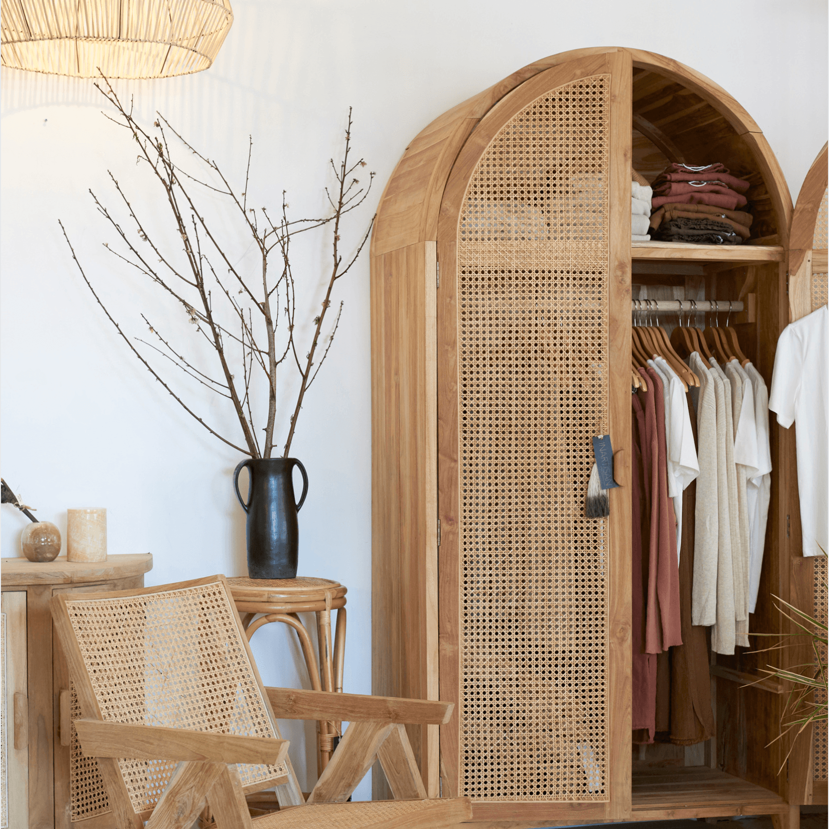 Navah Rattan and Teak Rounded Wardrobe gallery detail image