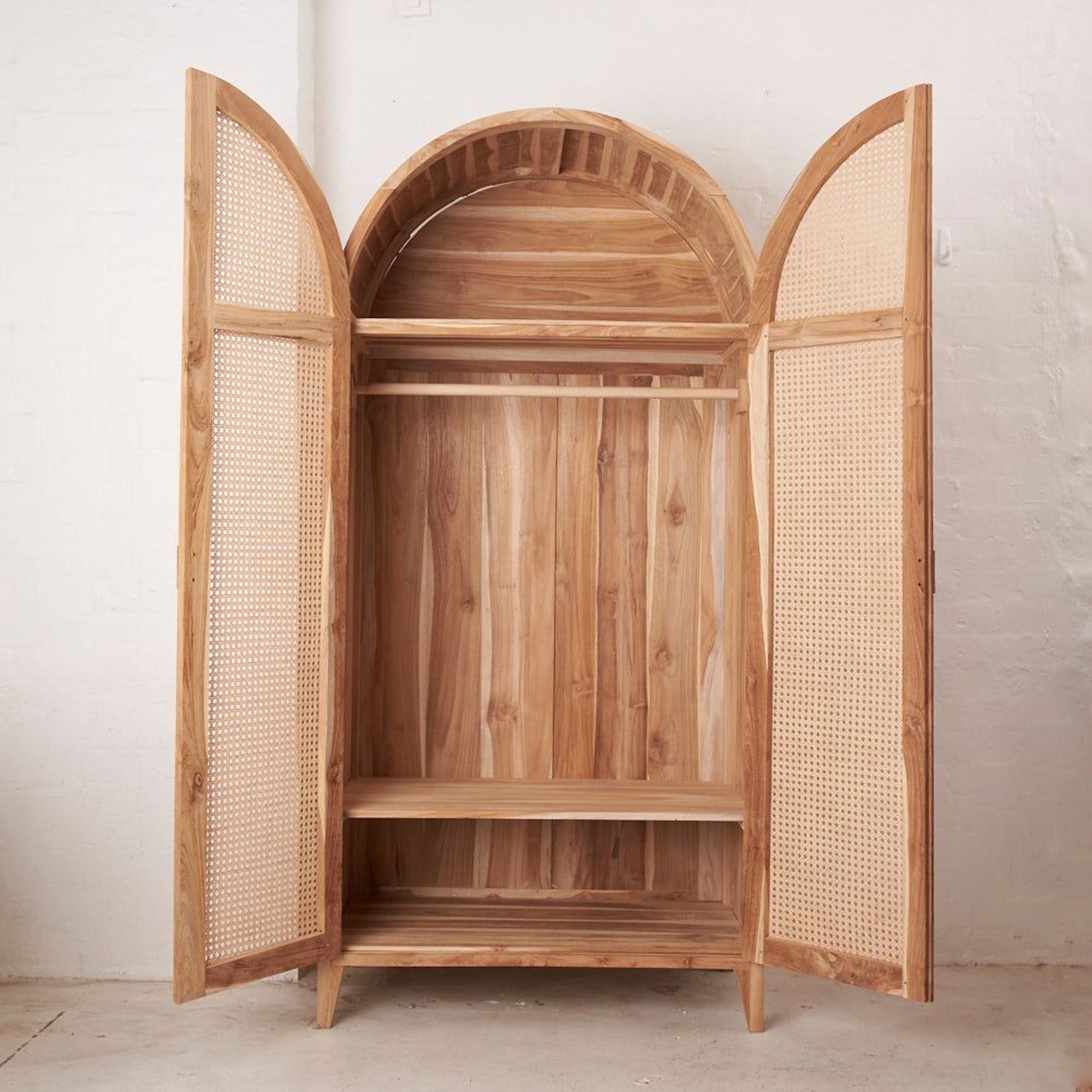 Navah Rattan and Teak Rounded Wardrobe gallery detail image