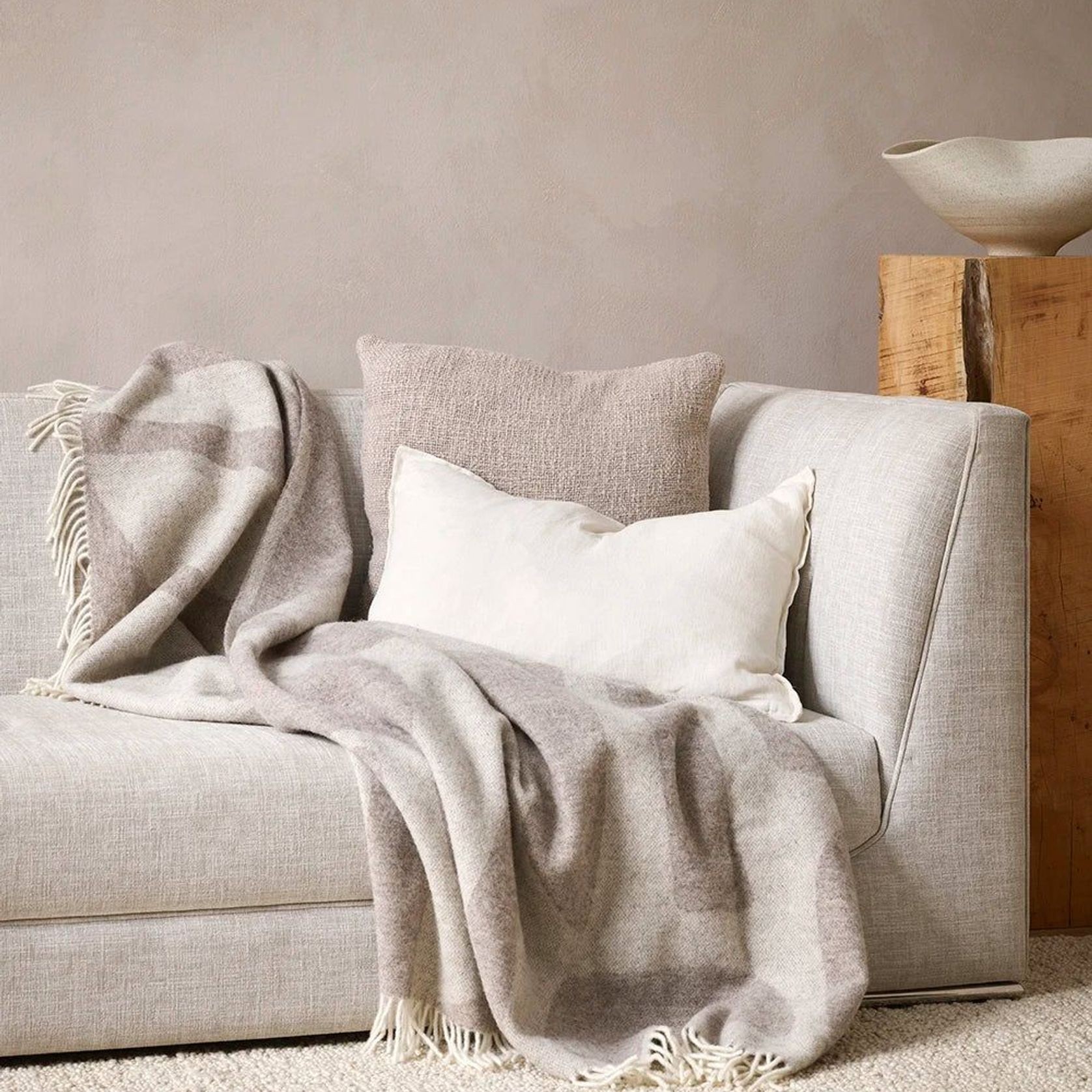 Baya Flagstone Throw Blanket - Fawn | 100% NZ Wool gallery detail image