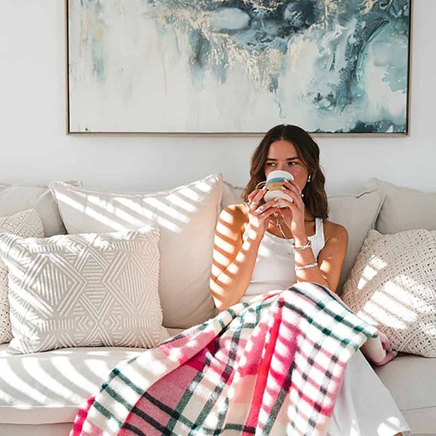 Ruanui Station Lambswool Throw - Pukehapua Pink Check gallery detail image