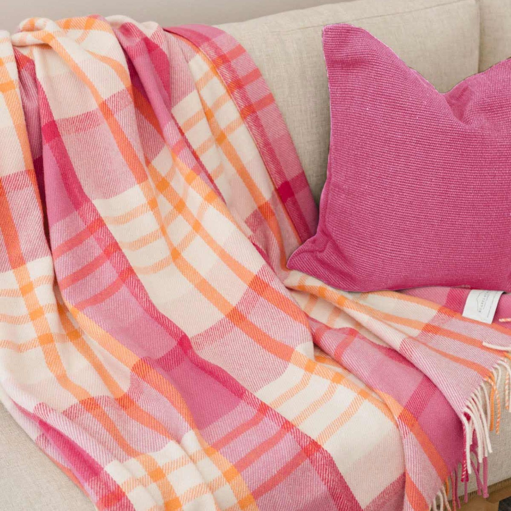 Ruanui Station Lambswool Throw - Okahu Orange Check gallery detail image