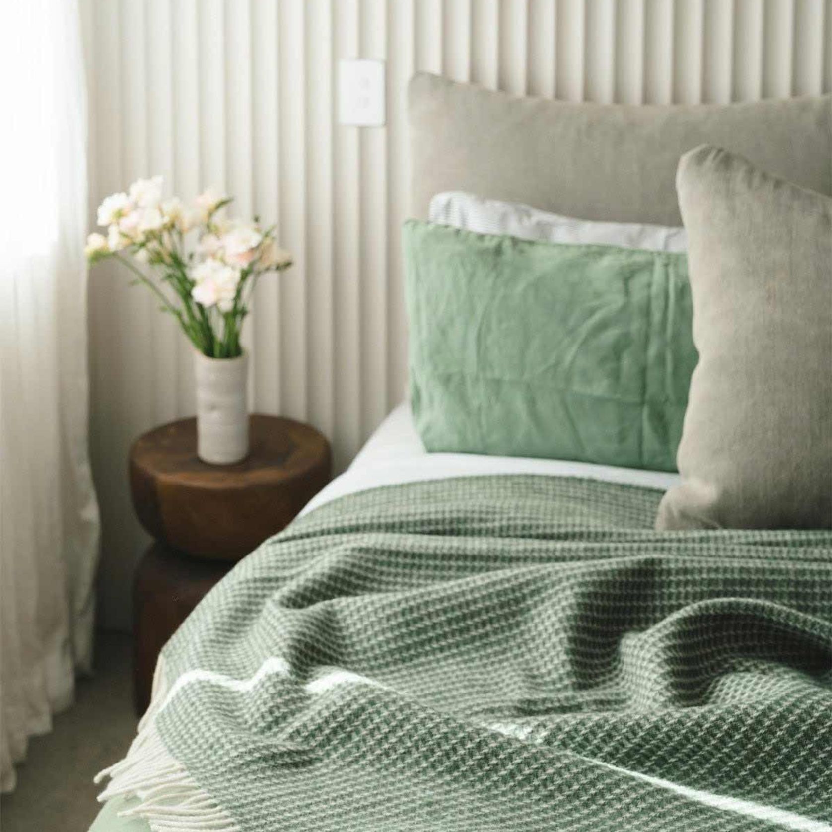 Ruanui Station Lambswool Waffle Throw - Omarae Olive gallery detail image