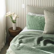 Ruanui Station Lambswool Waffle Throw - Omarae Olive gallery detail image