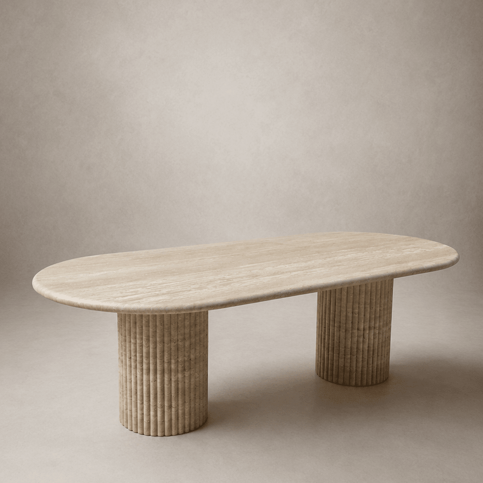 Fluted Oval Dining Table - Vein Cut Travertine gallery detail image