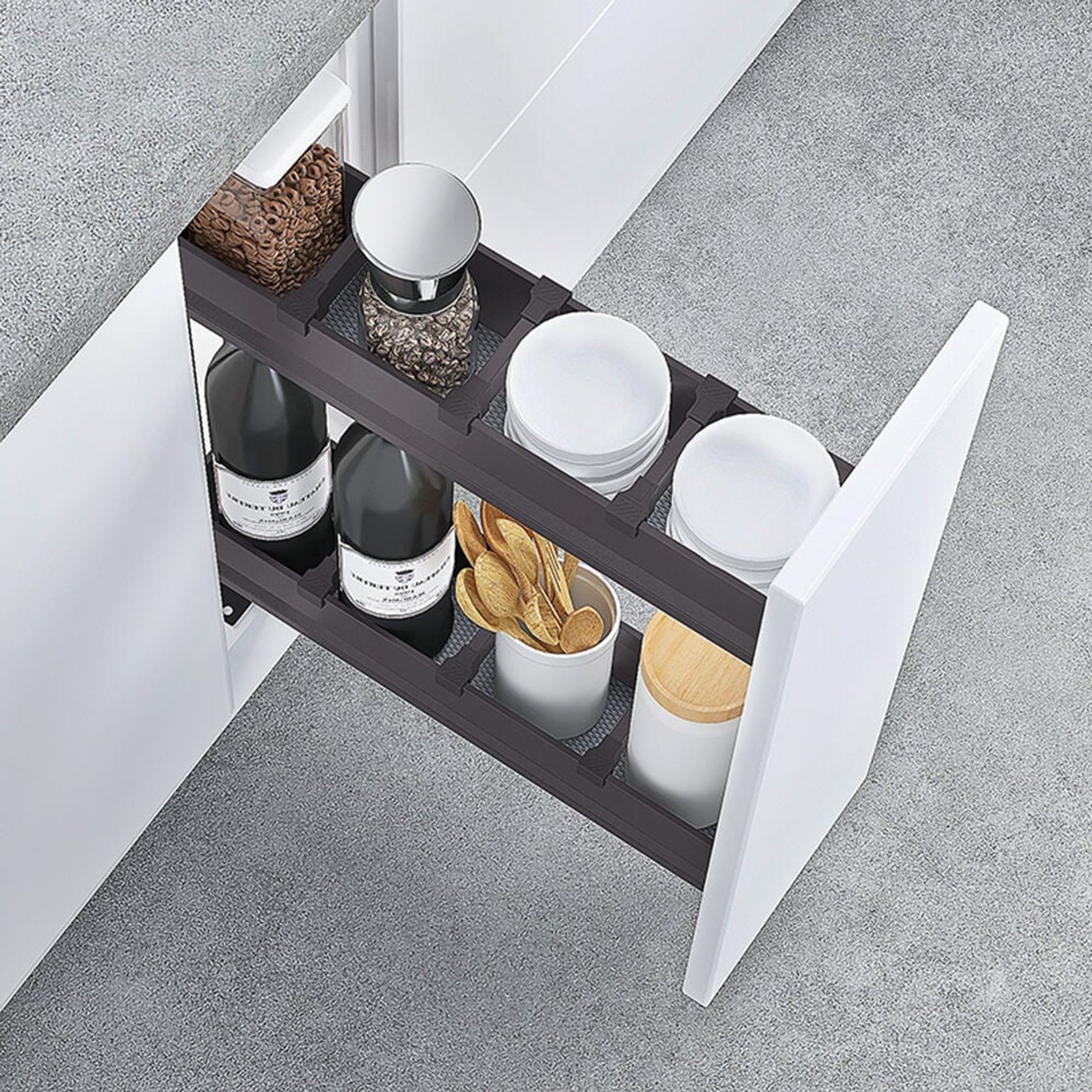 Nero Kitchen Pull-Out Cupboard Organiser - Suits 150mm Cupboard - Dark Grey - Bottom Mounted gallery detail image
