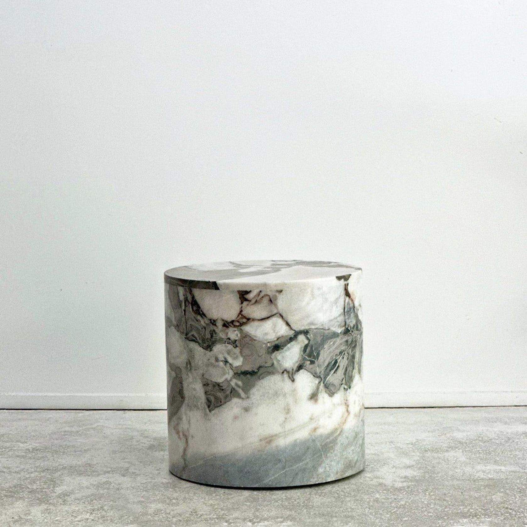 Round Plinth Side Table - Milky Blue Marble gallery detail image
