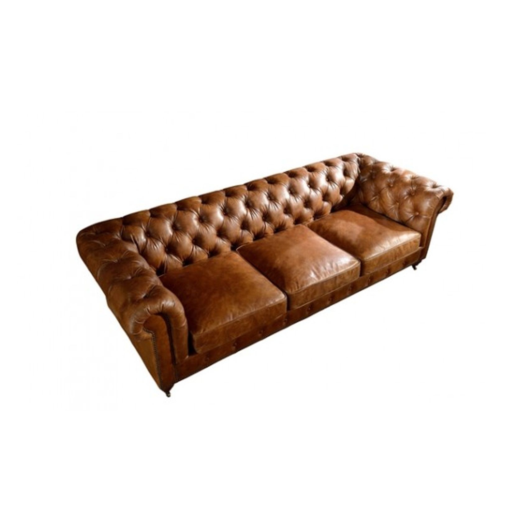 Winston Three Seat Classic Vintage Leather Chesterfield Lounge - Camel Brown gallery detail image