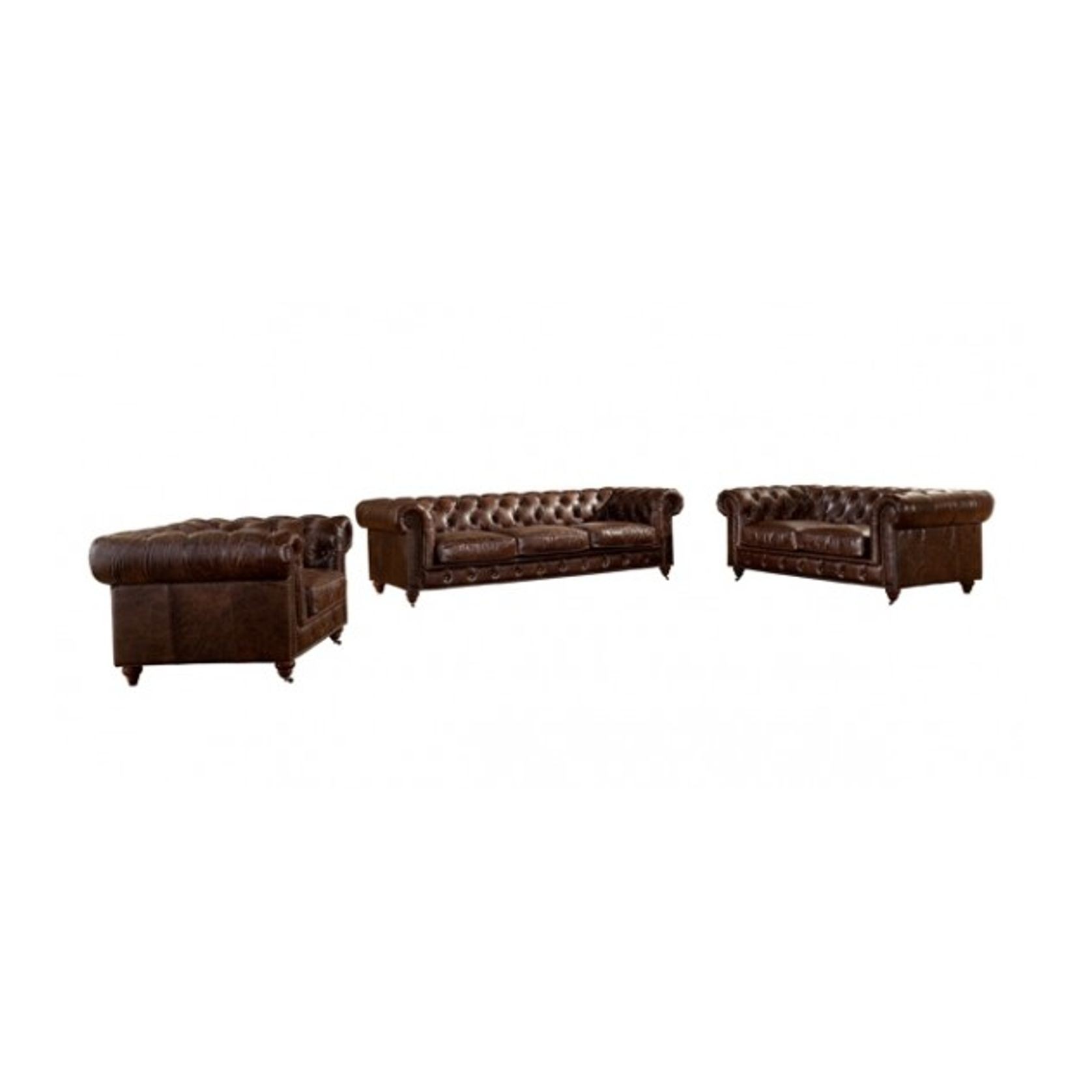 Winston Three Seat Classic Vintage Leather Chesterfield Lounge - Cigar Brown gallery detail image