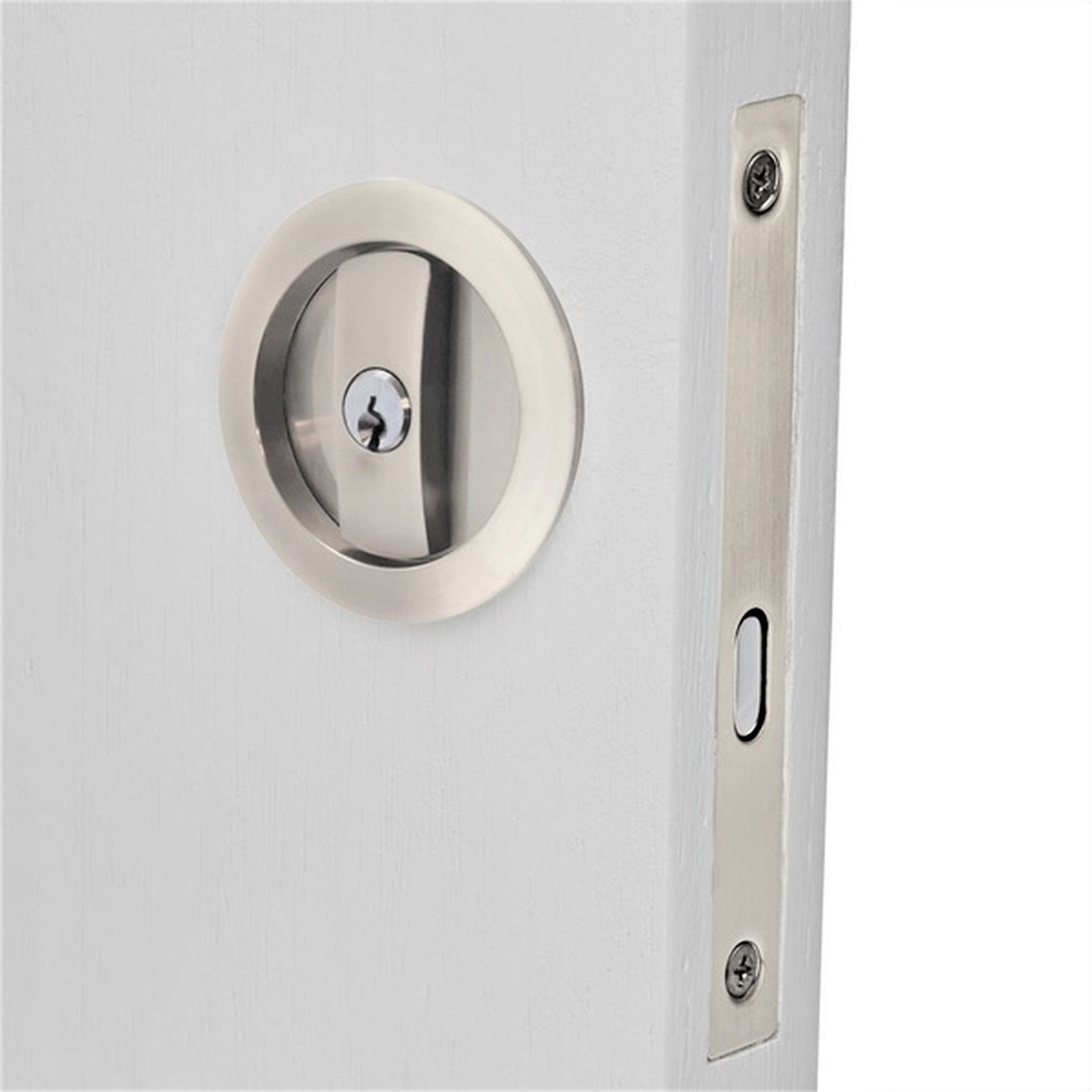 Satin Nickel Cavity Sliding Key Lock Door Lock ROUND I Mucheln gallery detail image