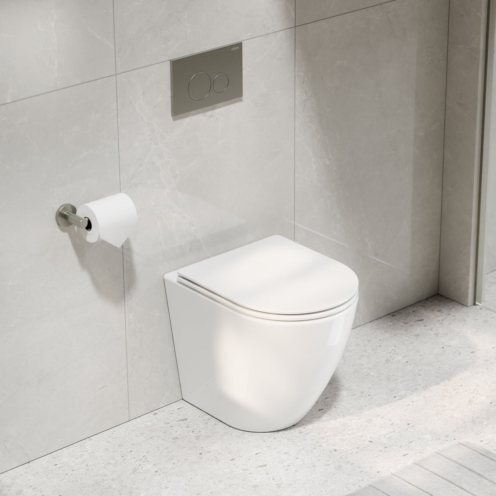 Flow Typhoon Inwall Toilet Suite | Brushed Nickel Btn gallery detail image