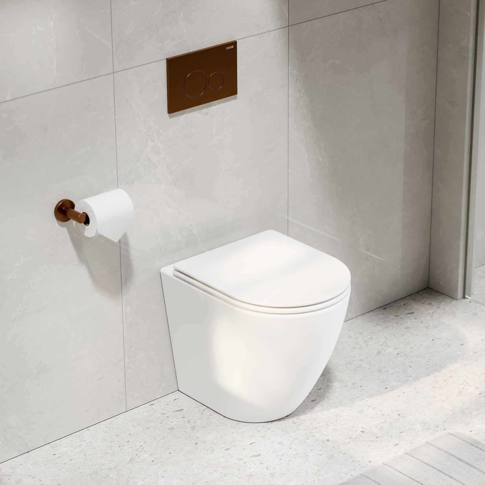 Flow Typhoon Inwall Toilet Suite | Brushed Copper Btn gallery detail image