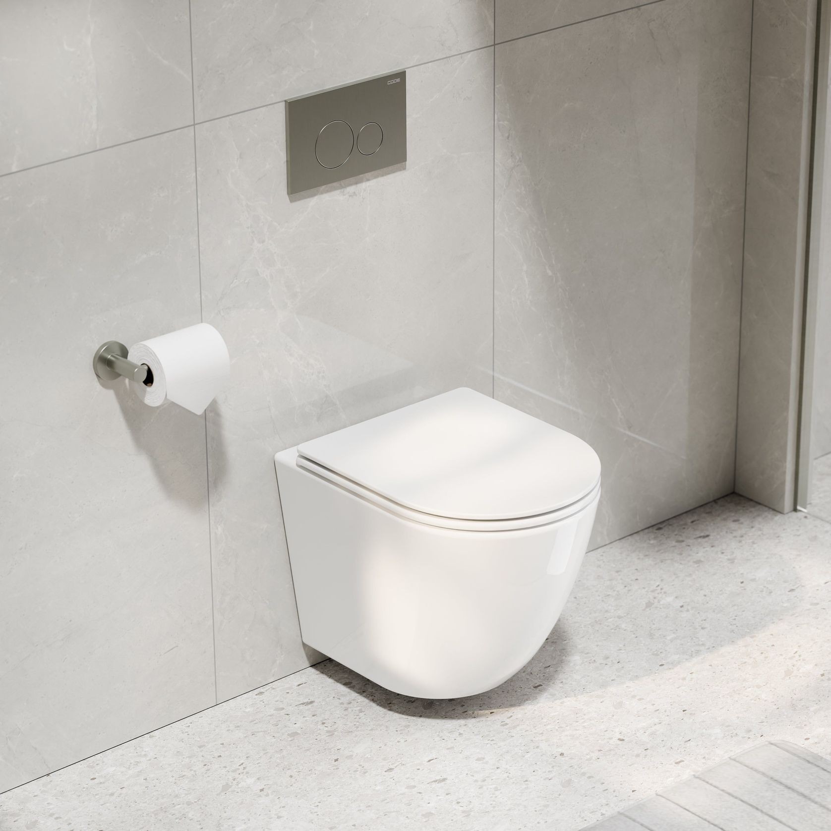 Flow Typhoon Wall Hung Toilet Suite |Brushed Nickel Btn gallery detail image