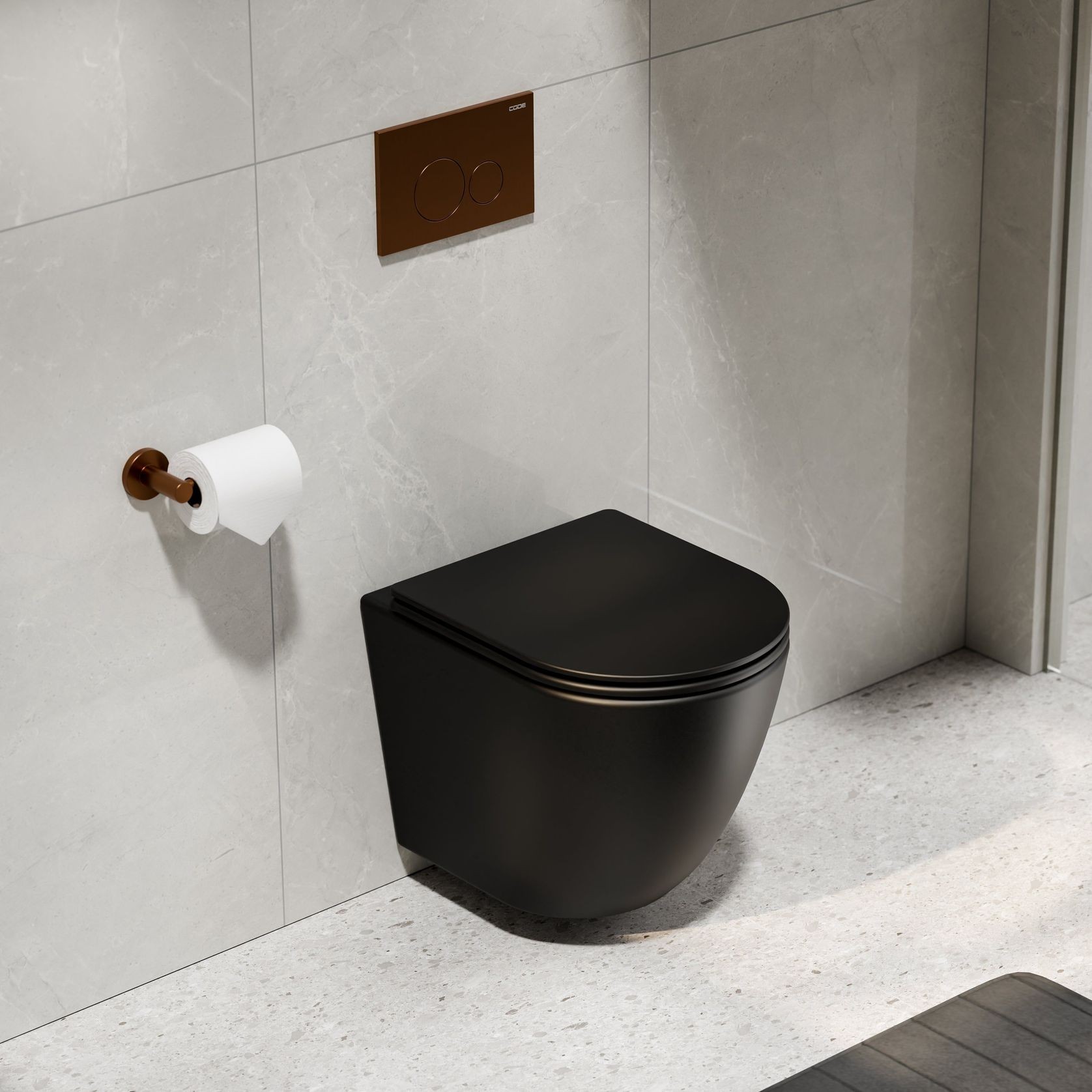 Flow Typhoon Wall Hung Toilet Suite |Brushed Copper Btn gallery detail image